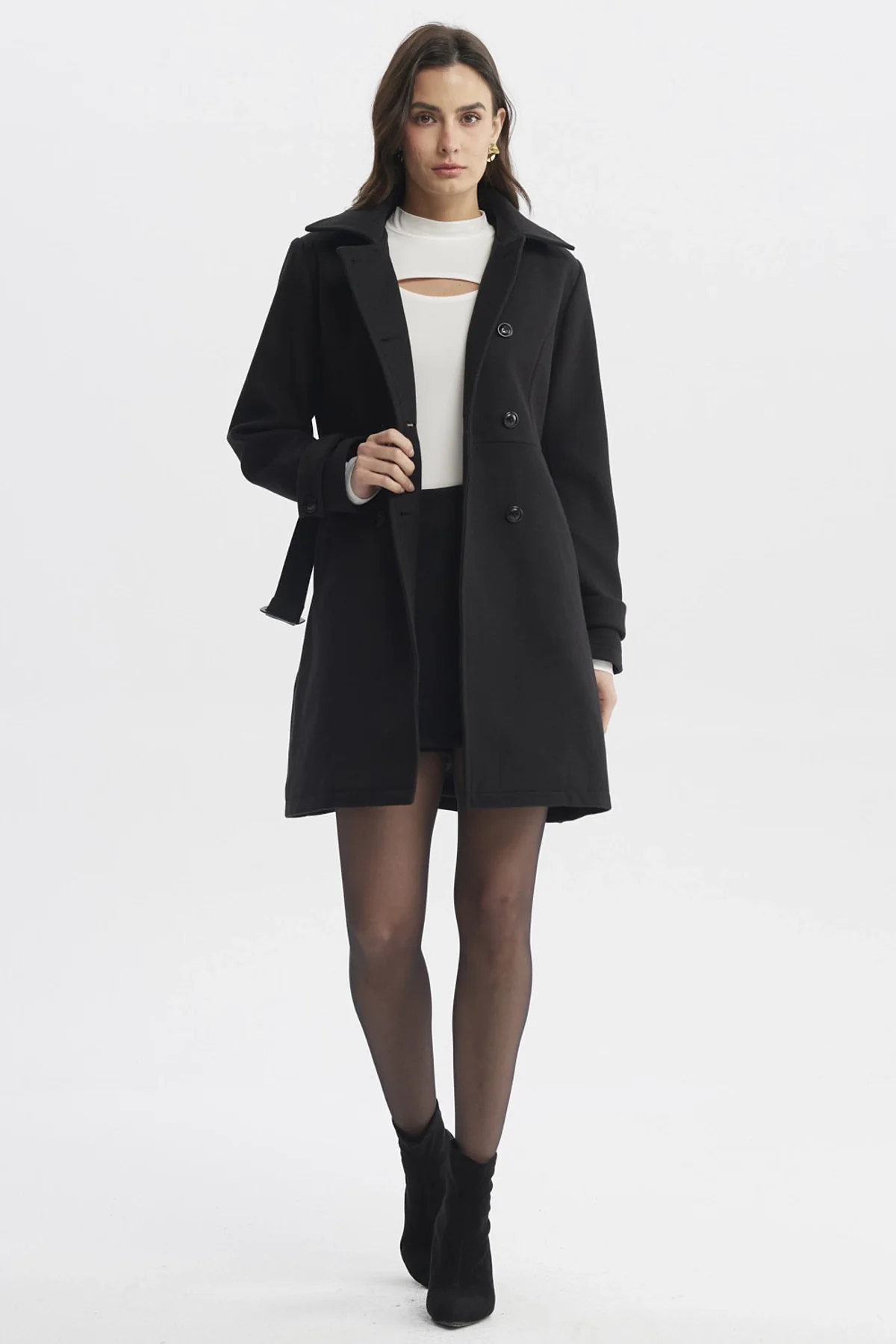Abrigo Mujer Slim Cuello Camisero Negro - Image 4