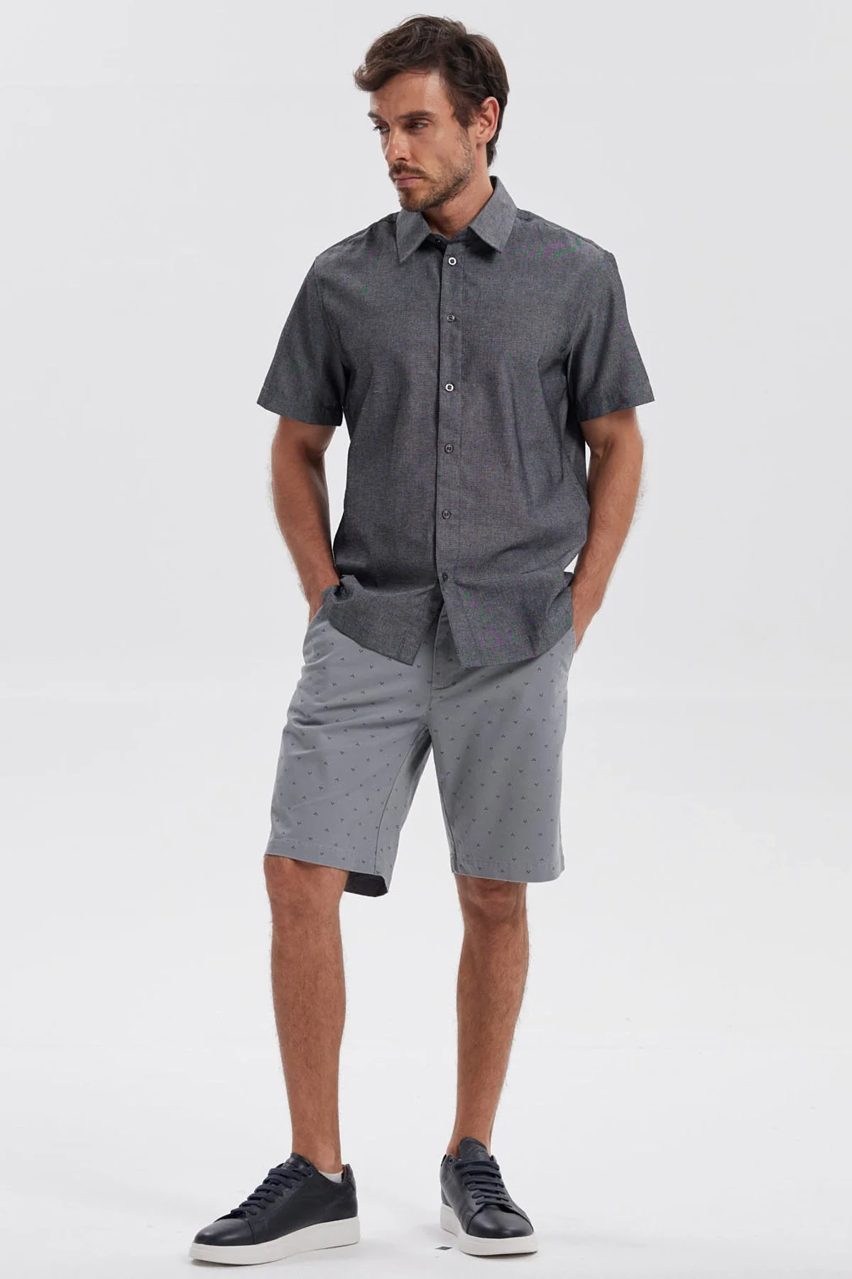 Bermuda Hombre Chino Print Gris - Image 4