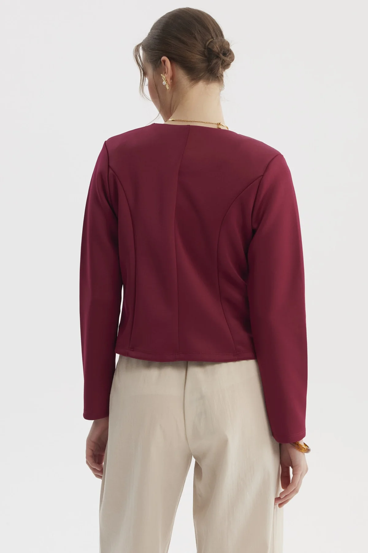 Blazer Mujer Sin Solapa Y Liso Vino - Image 3