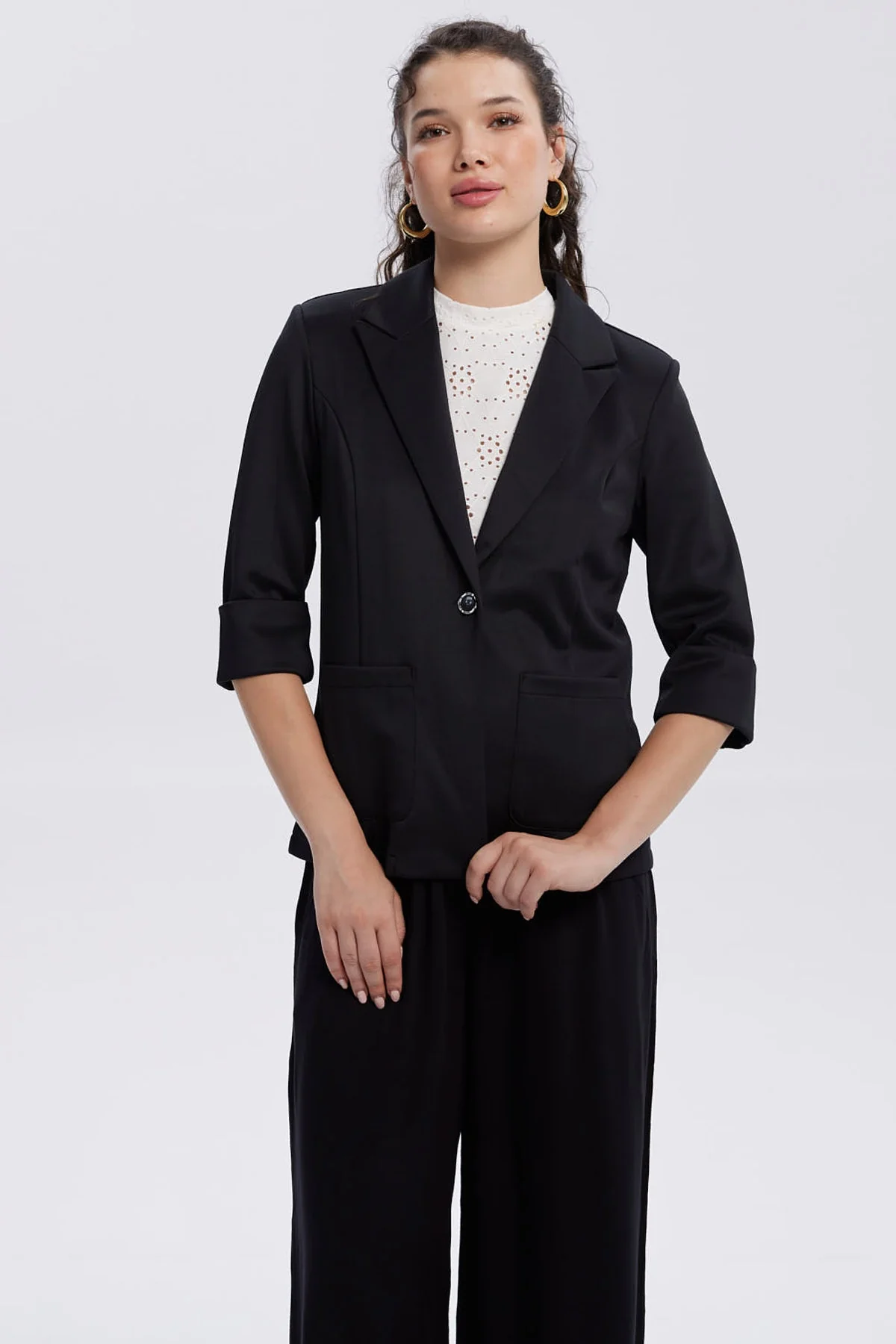 Blazer Mujer Tope Ruedo Negro