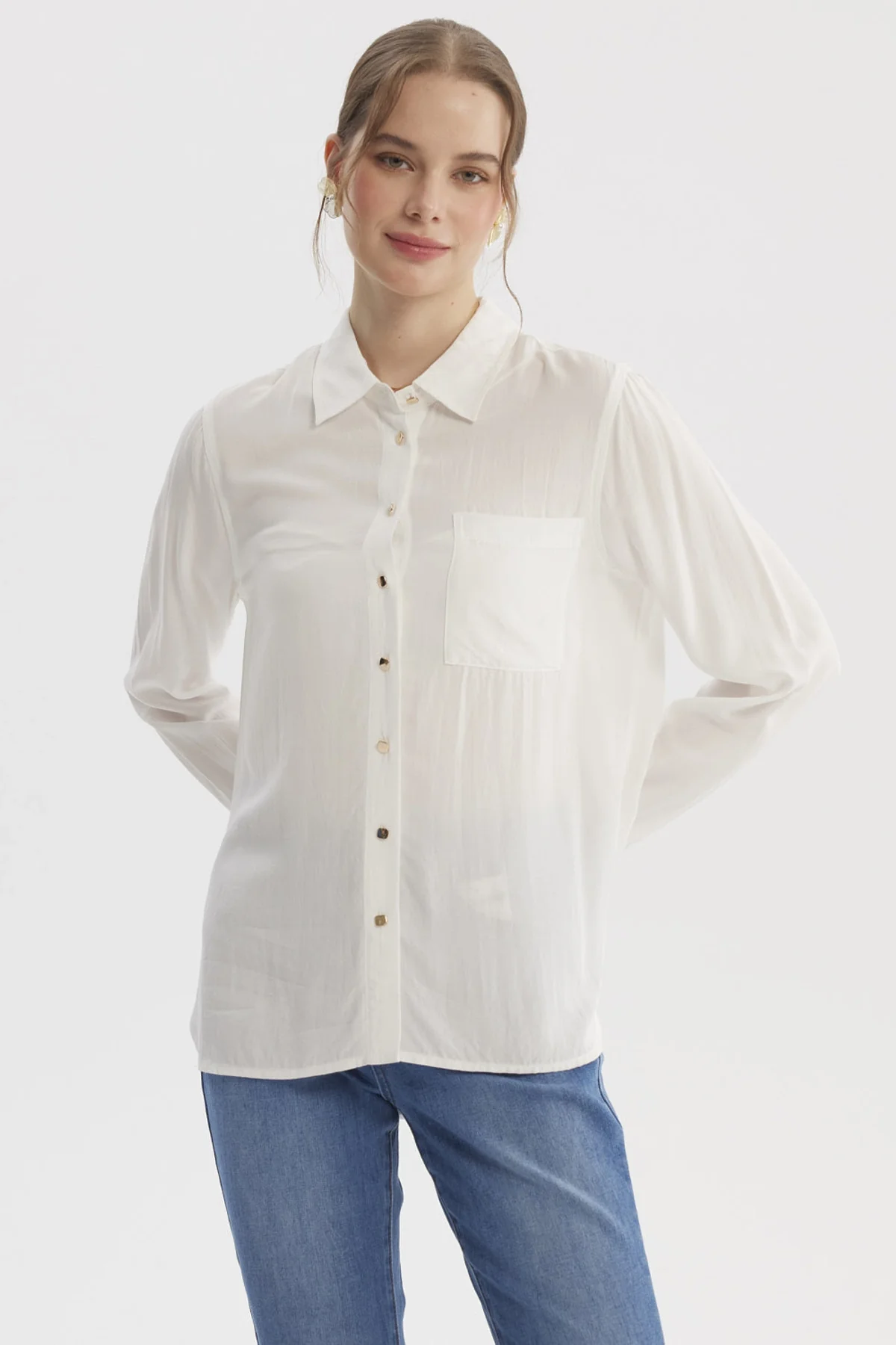 Blusa Mujer Abotonada Lisa Crudo