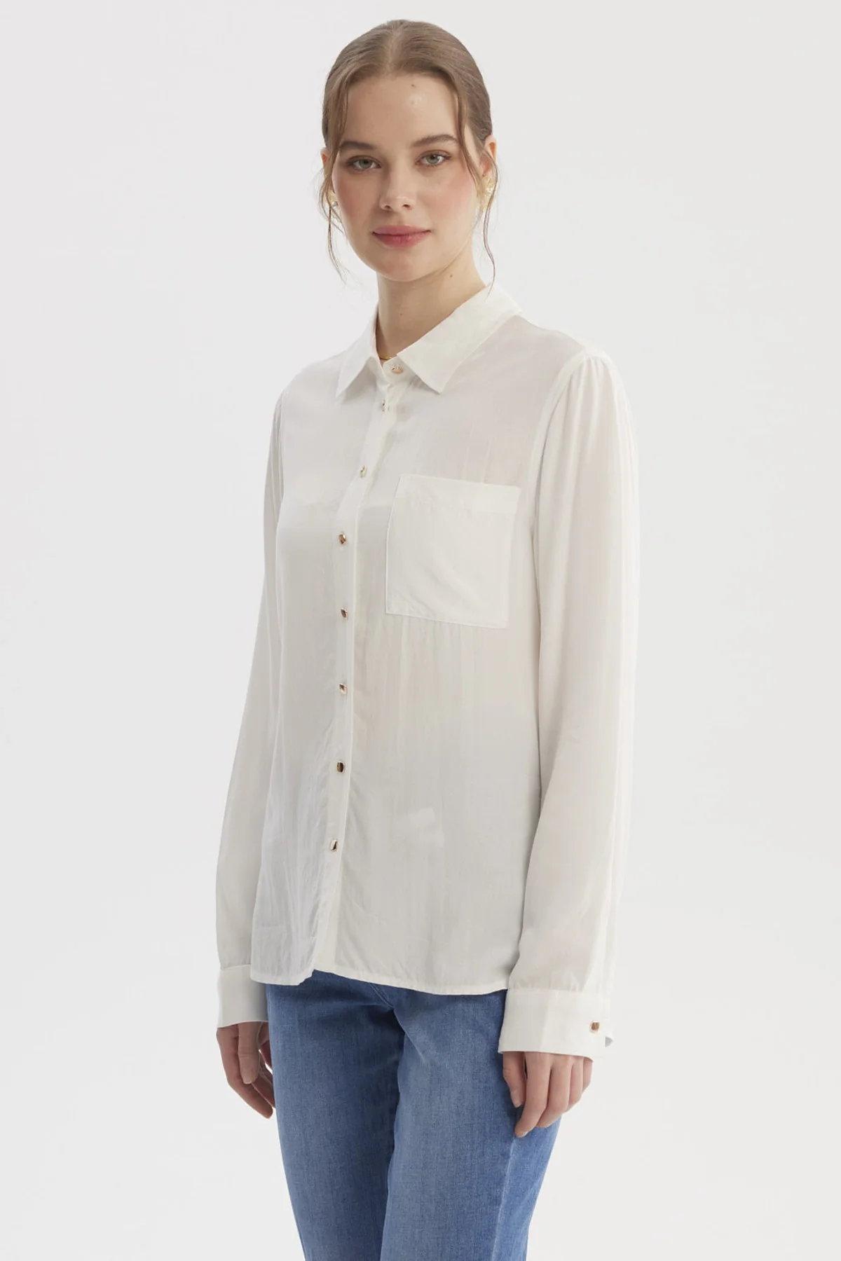 Blusa Mujer Abotonada Lisa Crudo - Image 2