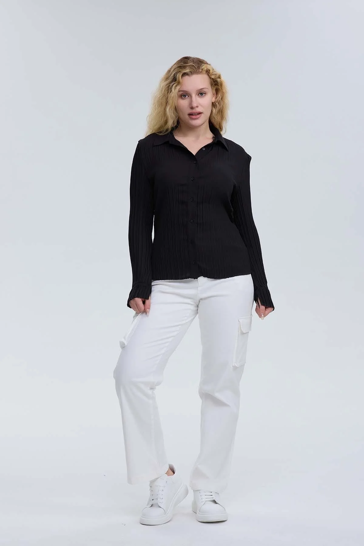 Blusa Mujer Abotónada Textura Negro - Image 4
