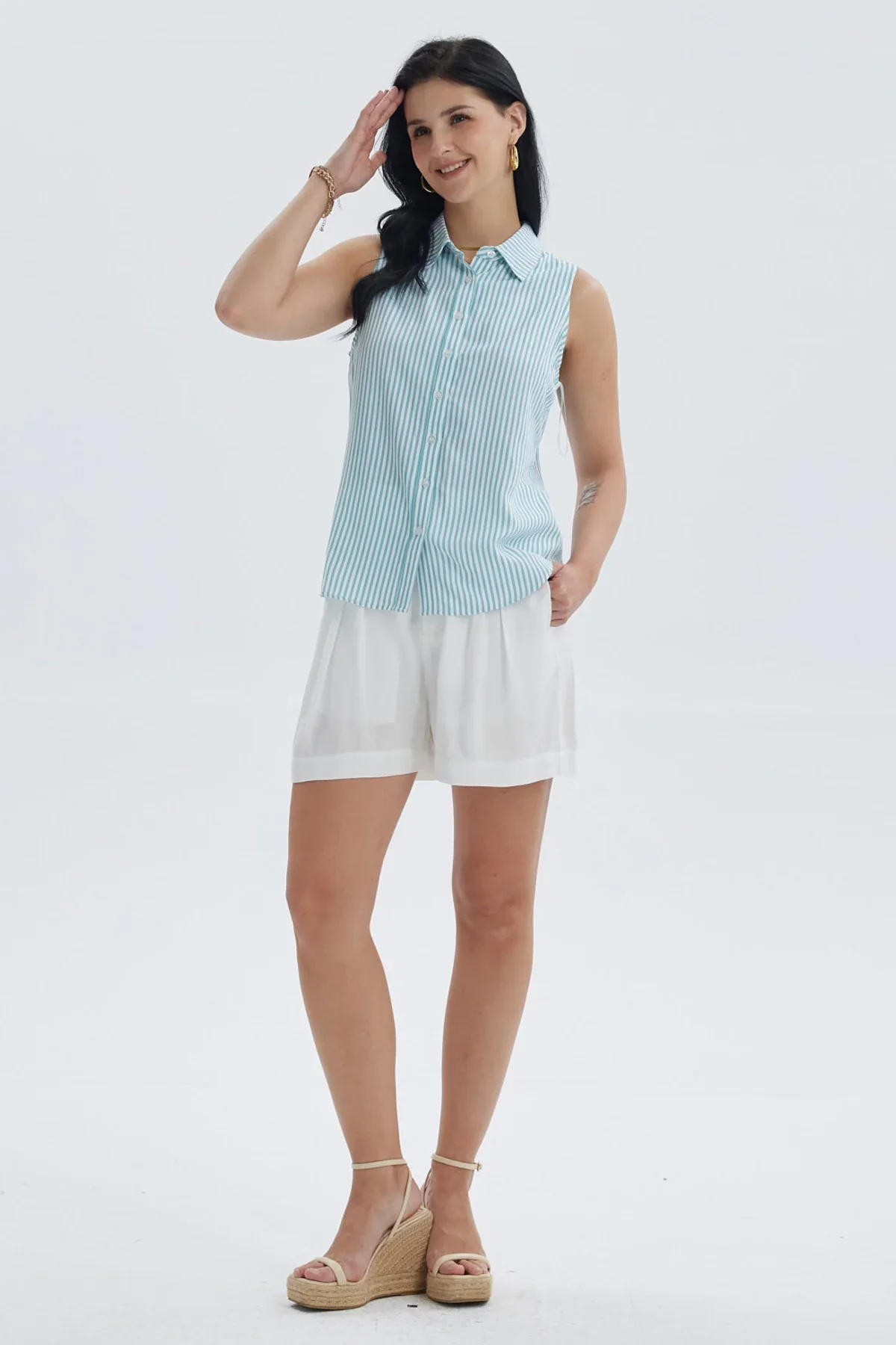 Blusa Mujer Abotonada Rapport Celeste - Image 4