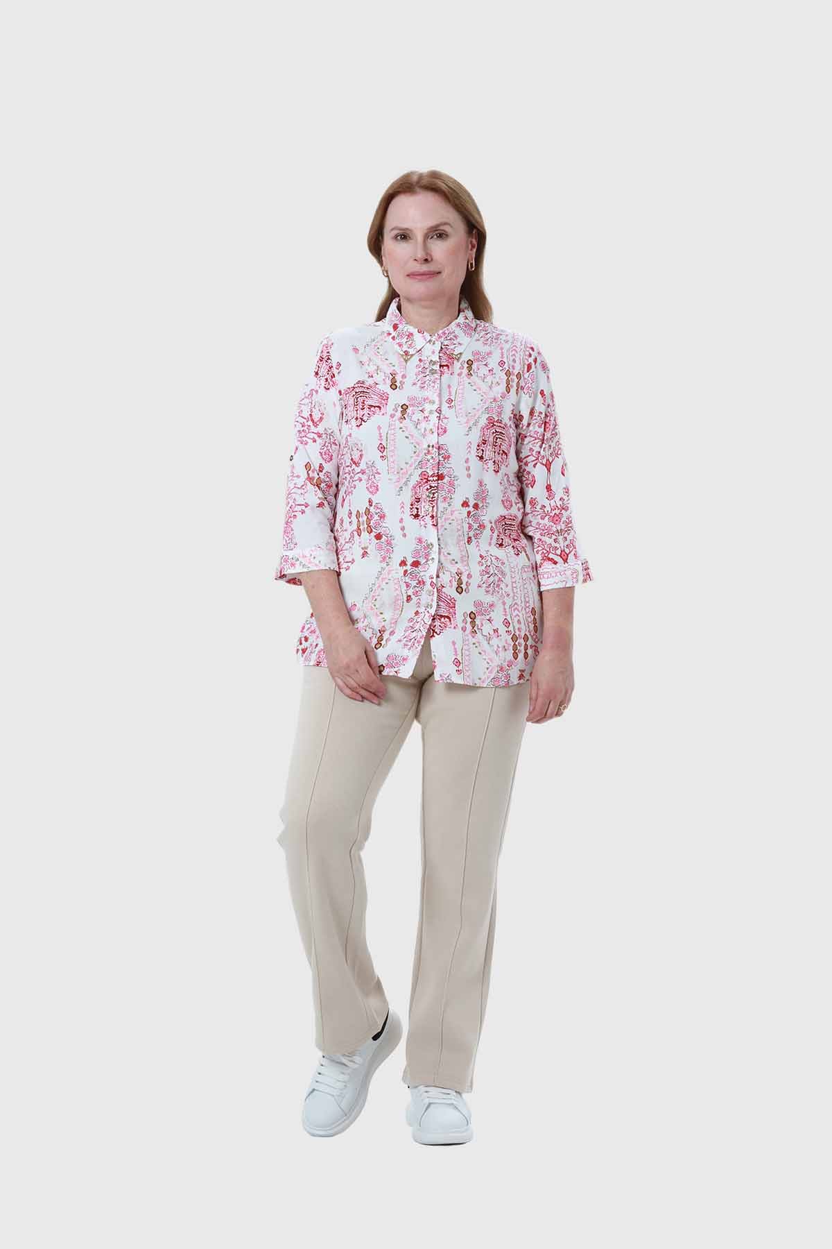 Blusa Mujer Abotonada Roll Up Crudo - Image 4