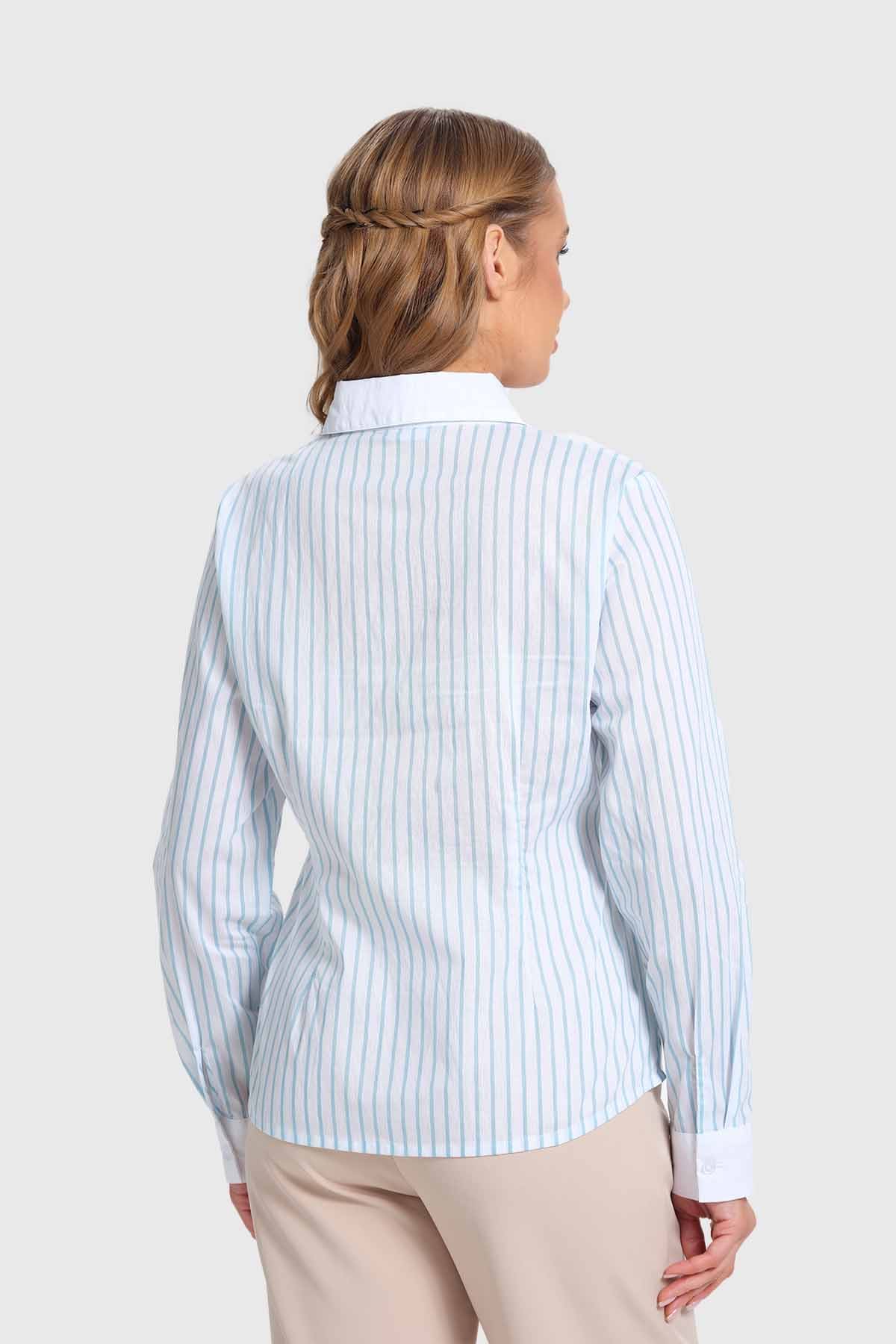 Blusa Mujer Abotonadas Con Rayas Celeste - Image 3