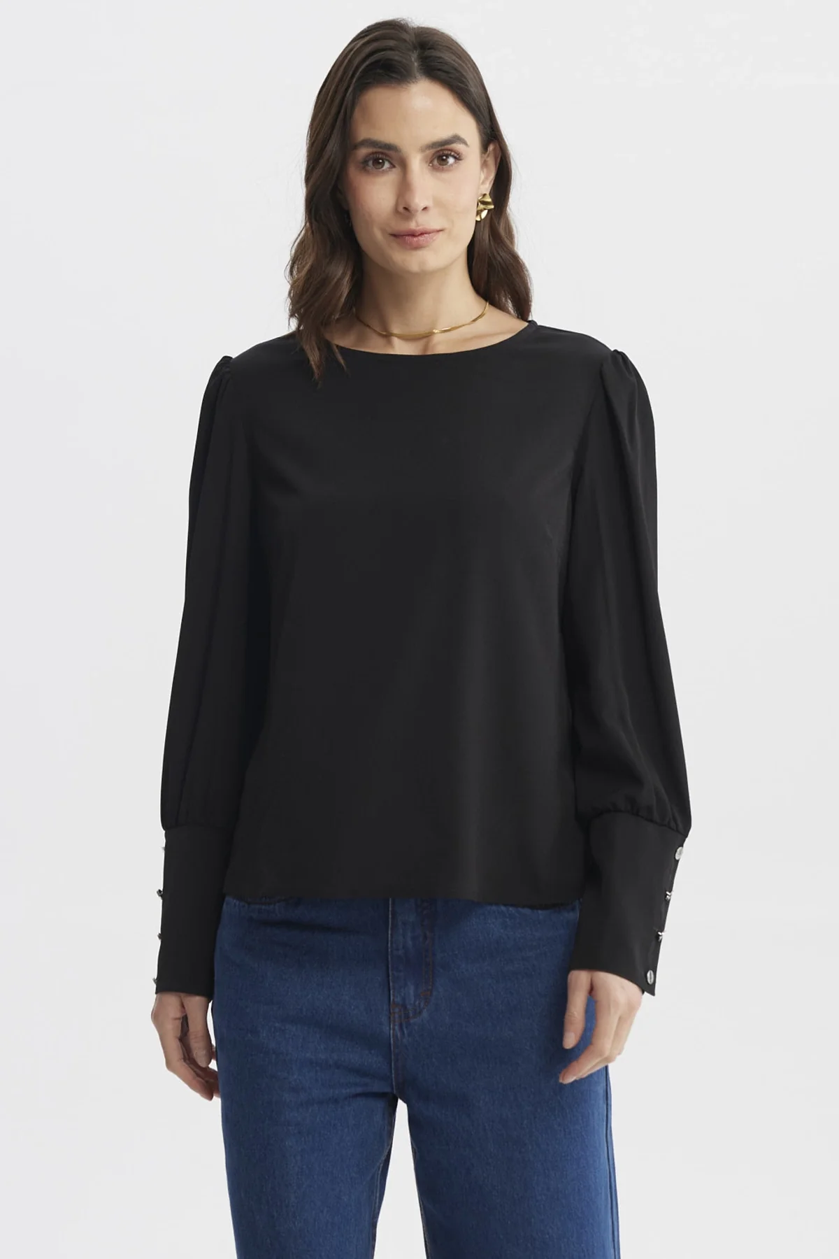 Blusa Mujer Aplicación Botones Negro
