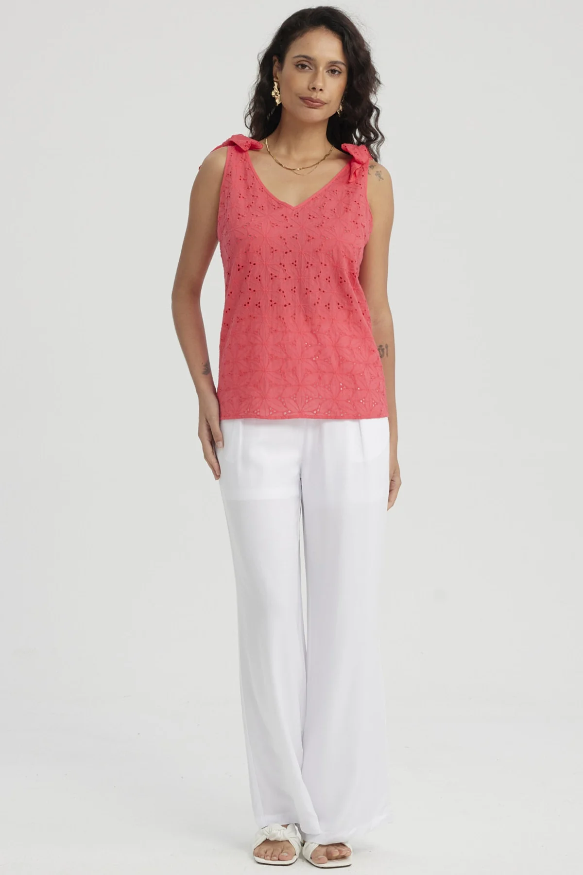 Blusa Mujer Broderie Aplicación Nudo Coral - Image 4