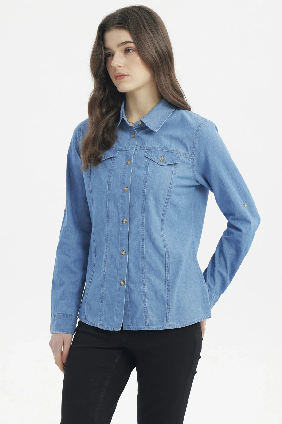 Blusa Mujer Cortes Azul Claro - Image 2