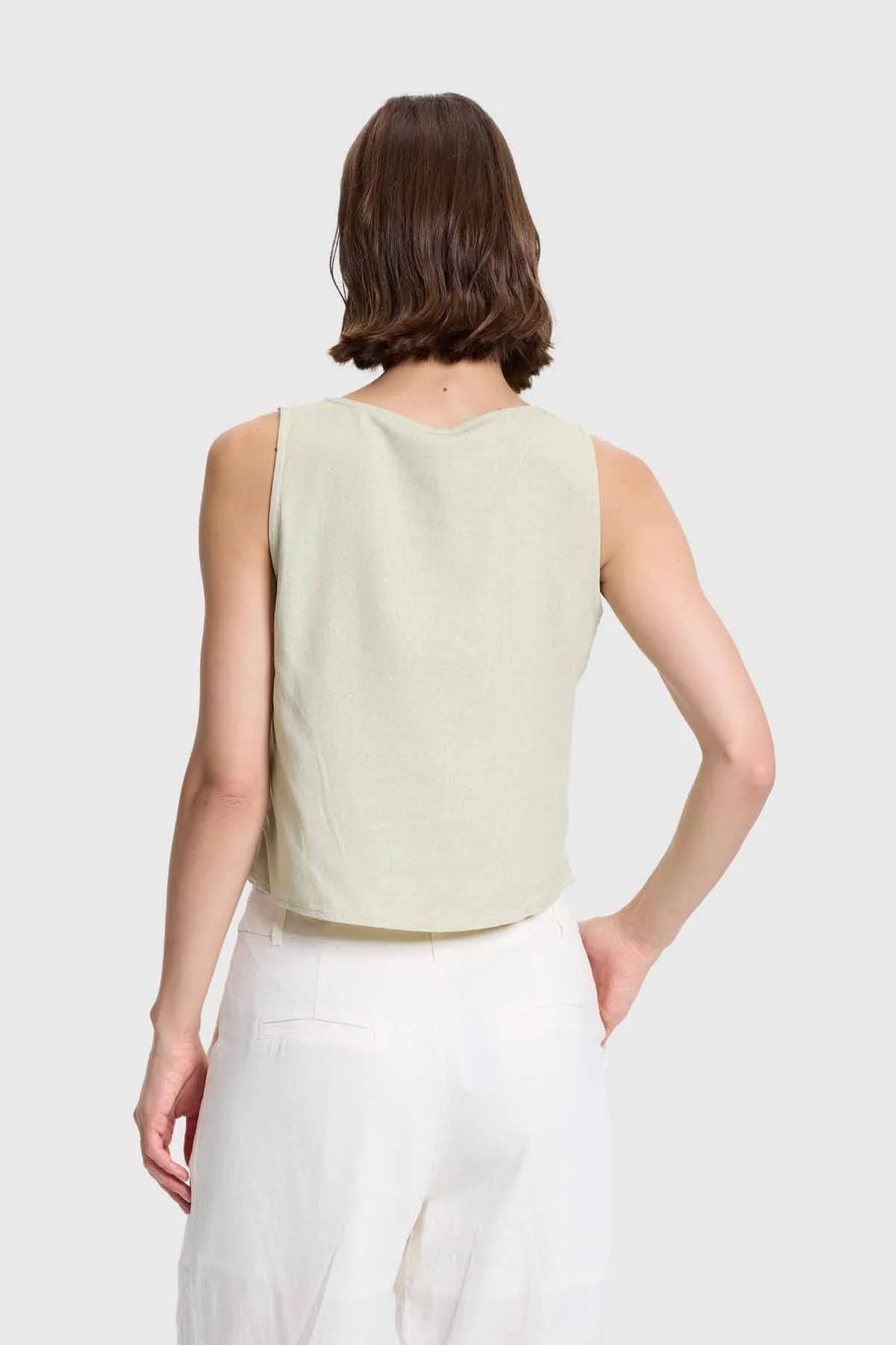 Blusa Mujer Crop Escote Cuadrado Caqui - Image 3