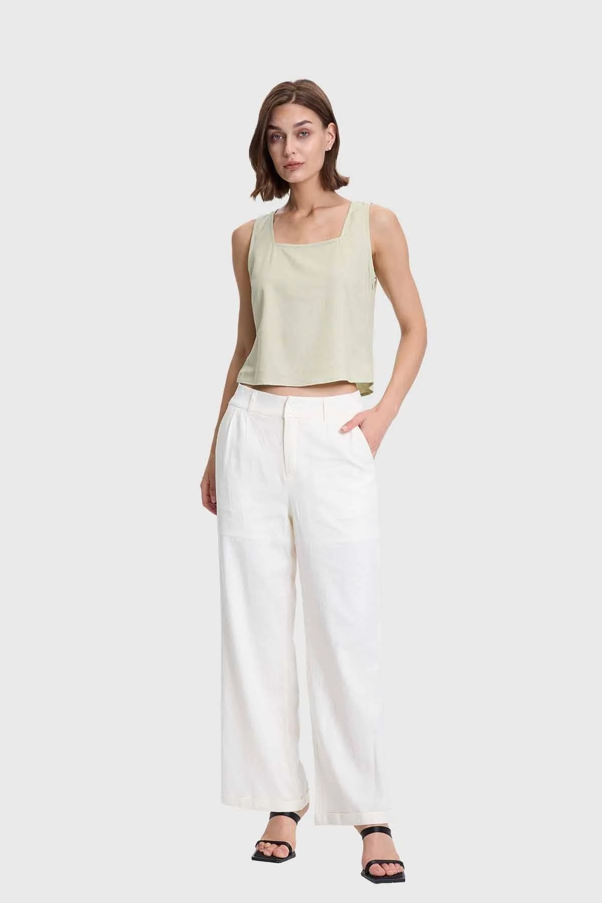 Blusa Mujer Crop Escote Cuadrado Caqui - Image 4