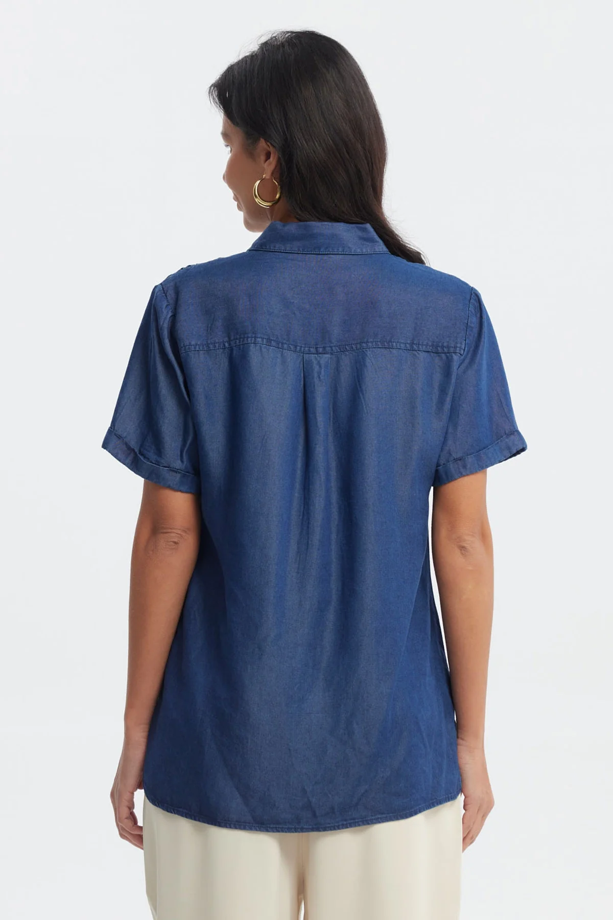 Blusa Mujer Cuello Camisero Azul - Image 3