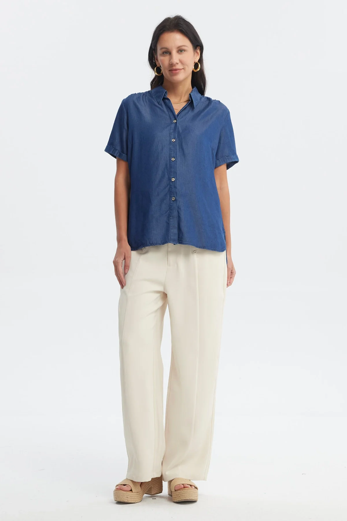Blusa Mujer Cuello Camisero Azul - Image 4
