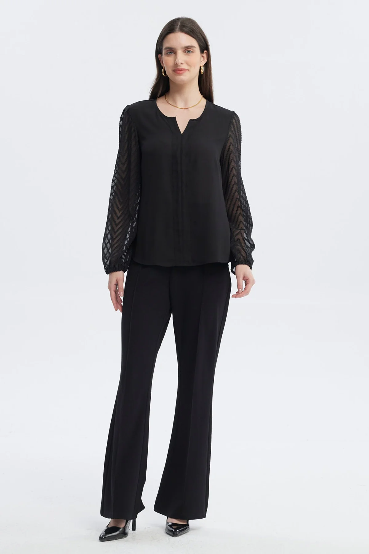 Blusa Mujer Cuello Y Puño En Contraste Negro - Image 4