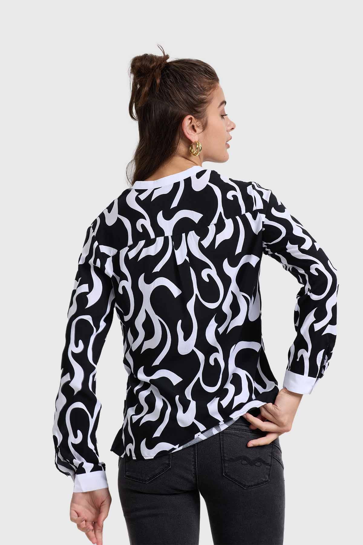 Blusa Mujer Escote V Print Negro - Image 3