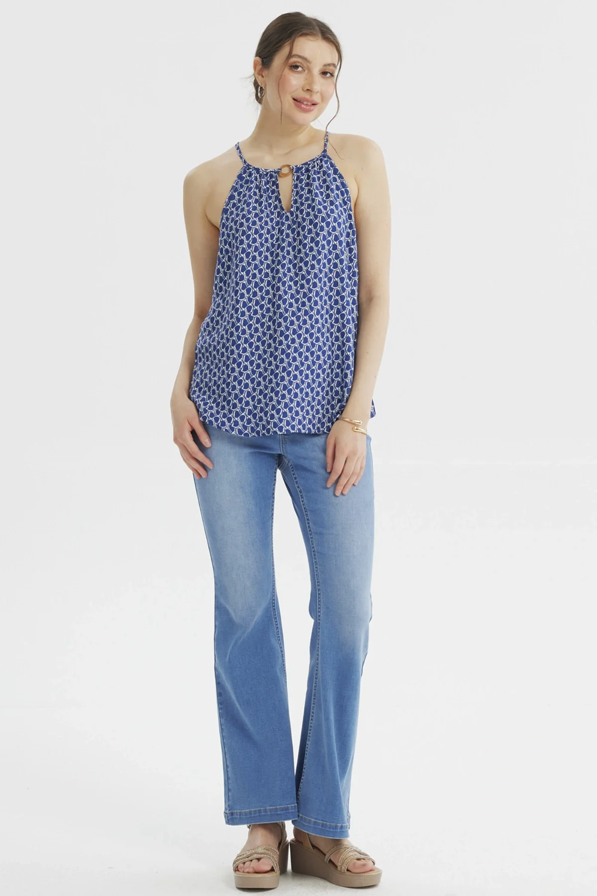 Blusa Mujer Halter Estampada Azul Claro - Image 4
