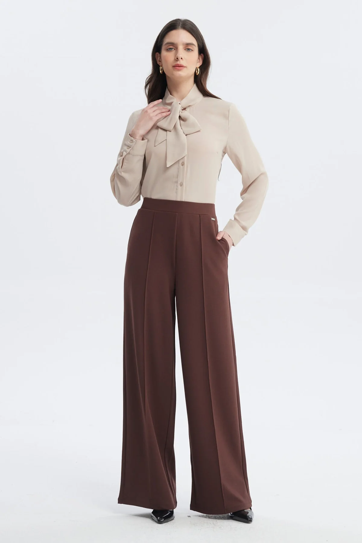Blusa Mujer Lazo En El Cuello Beige - Image 4