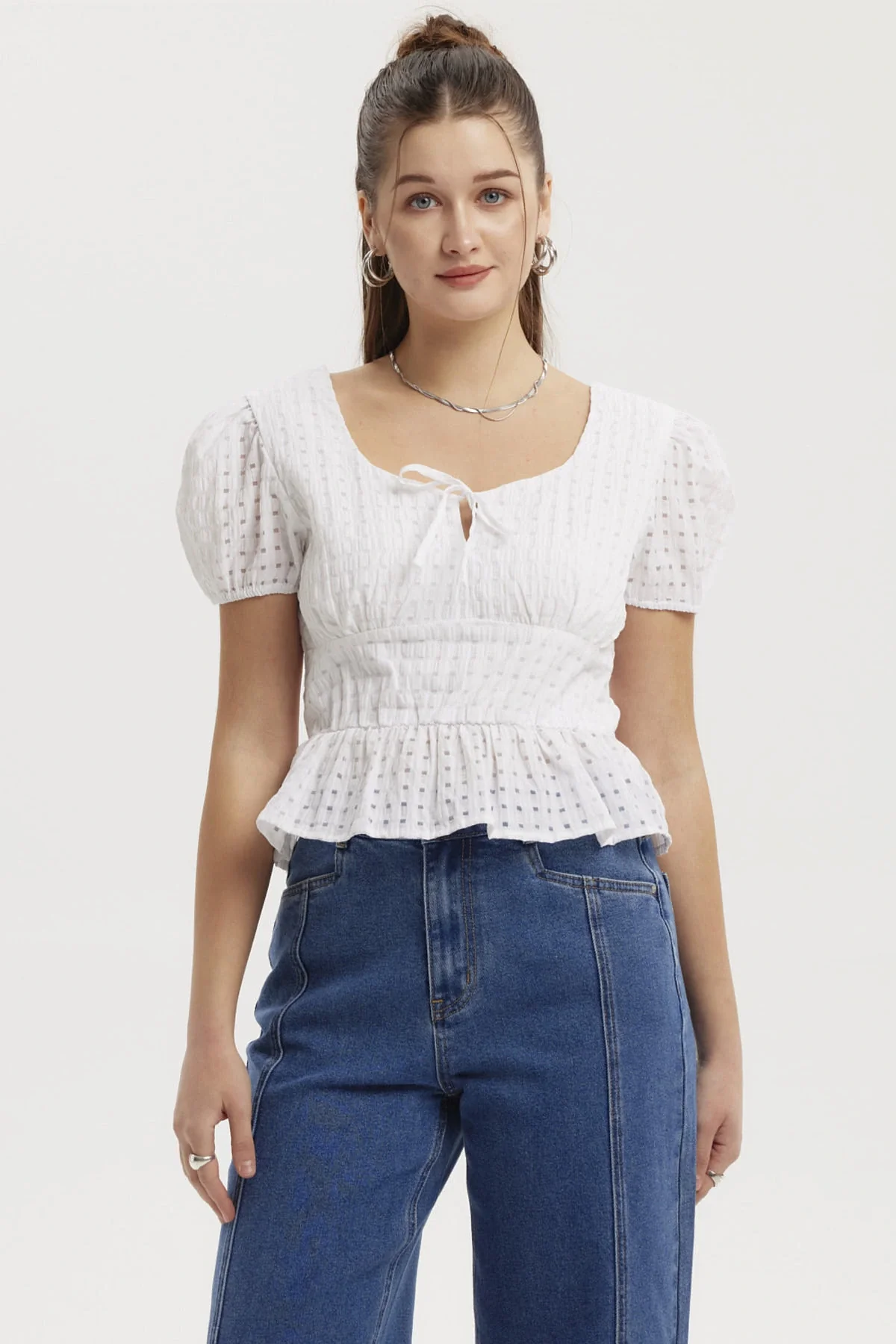 Blusa Mujer Lazo Escote Basta Blanco