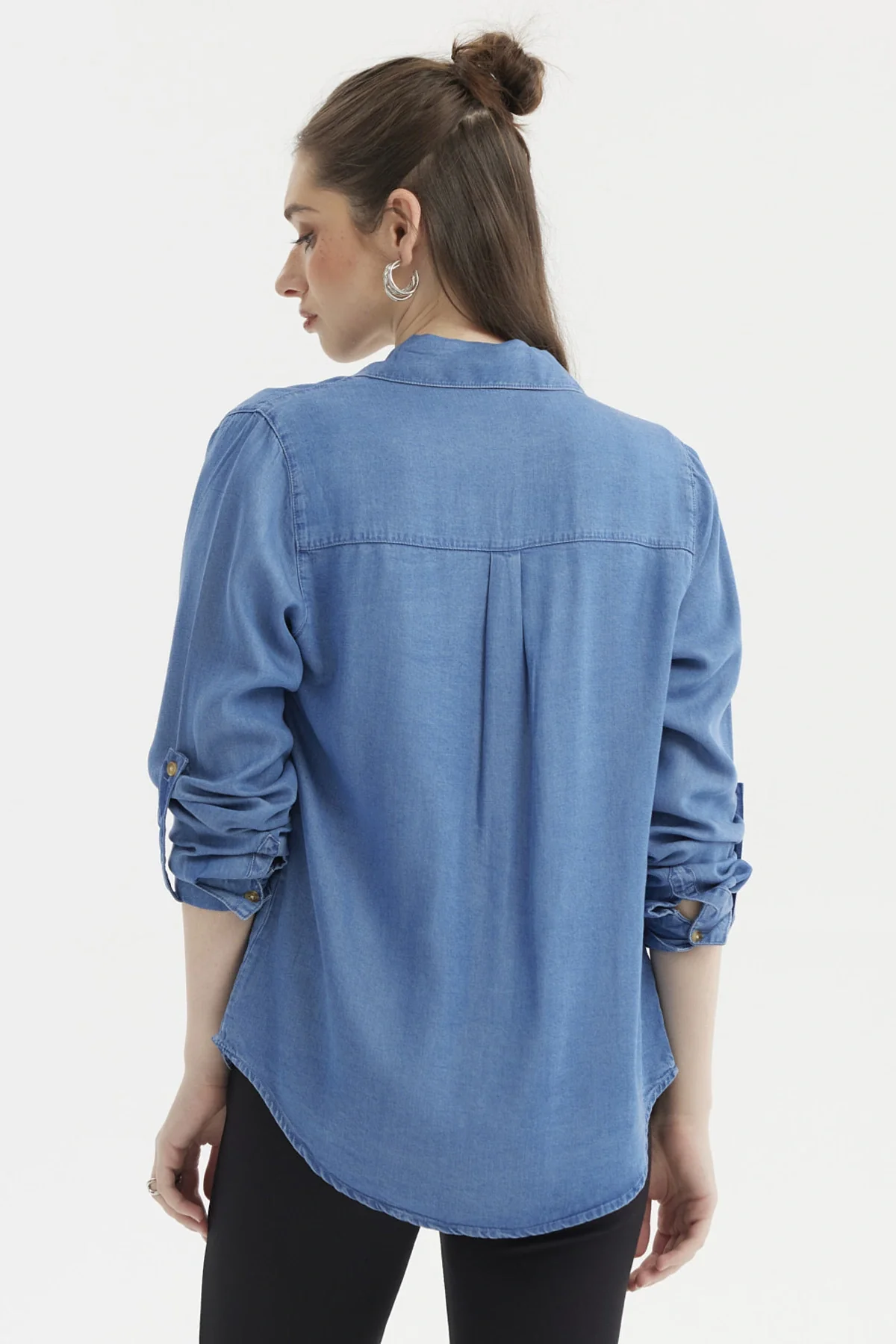 Blusa Mujer Manga Roll Up Azul - Image 3
