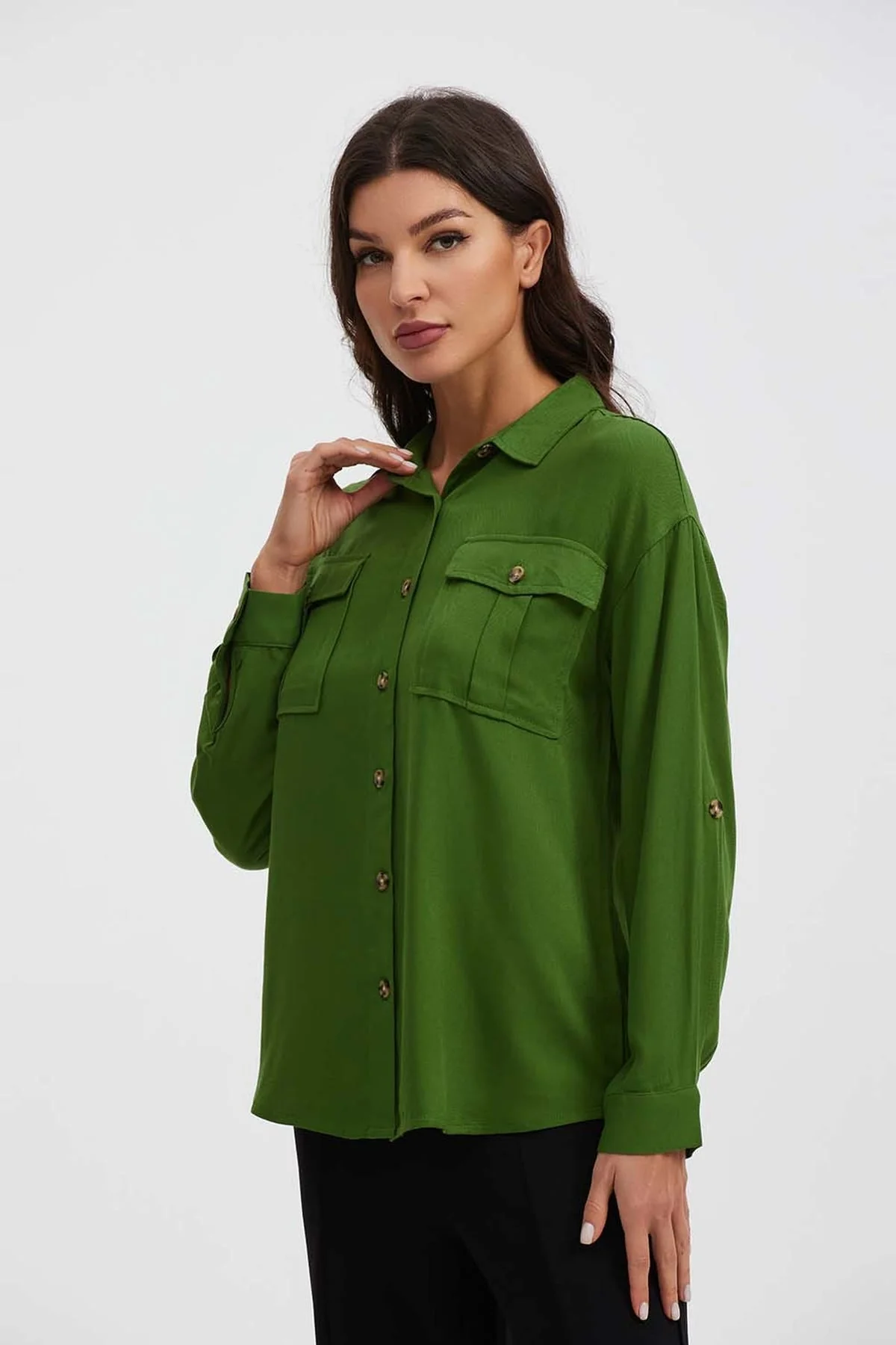 Blusa Mujer Manga Roll Up Verde - Image 2