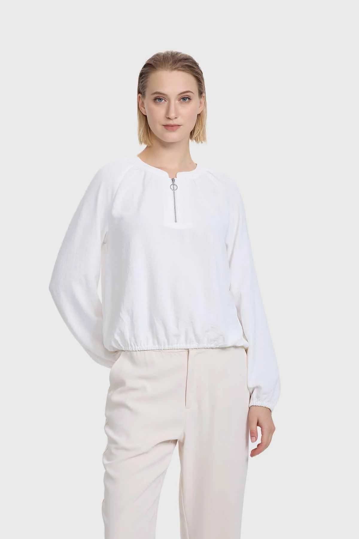 Blusa Mujer Medio Cierre Crudo