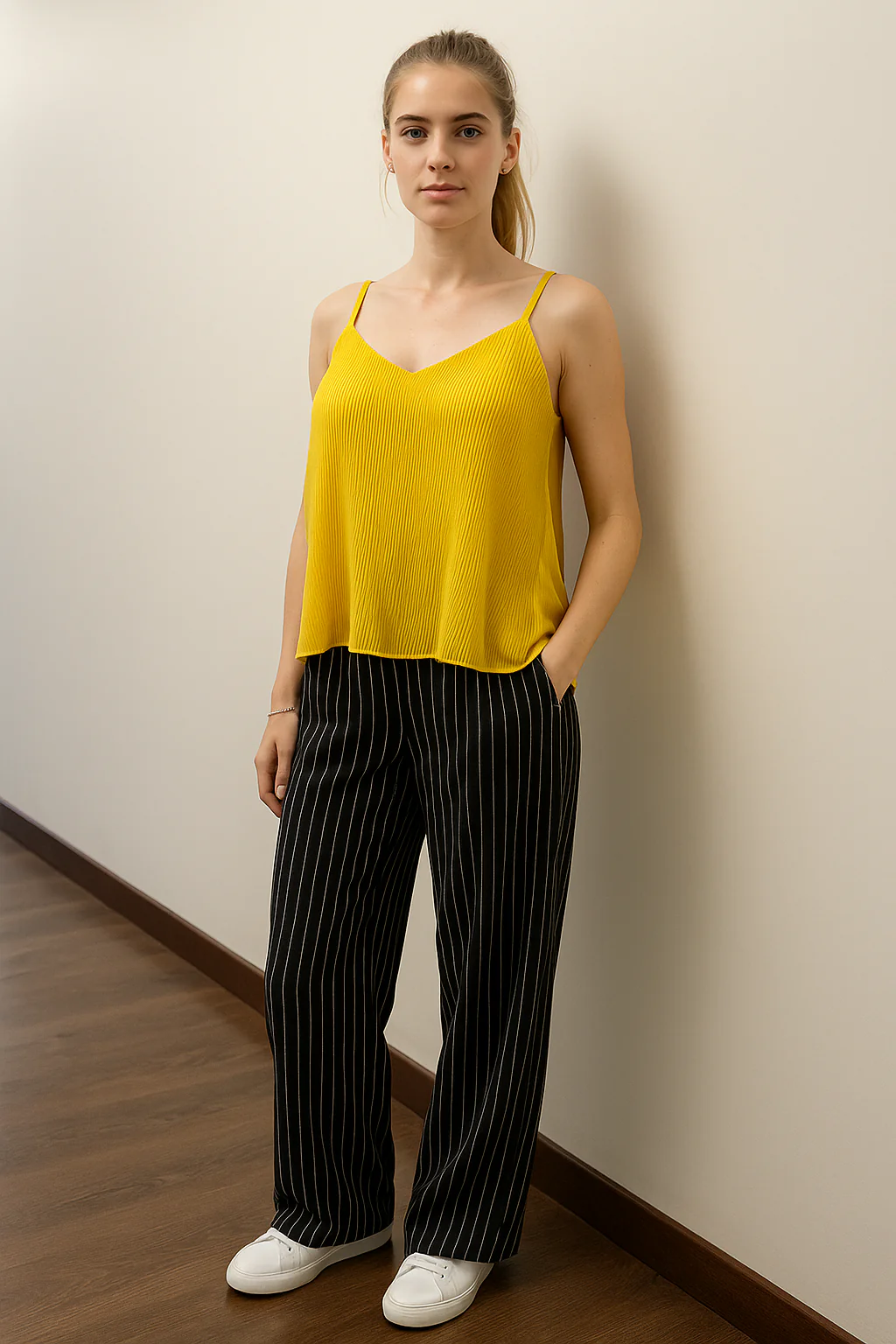 Blusa Mujer Pabilo Plisada Amarillo