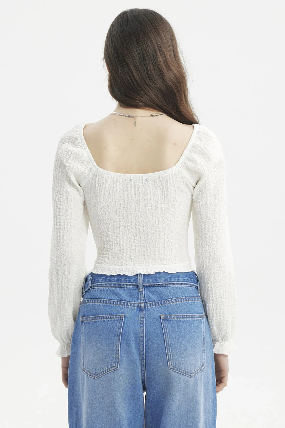 Blusa Mujer Recogido En El Pecho Crudo - Image 3