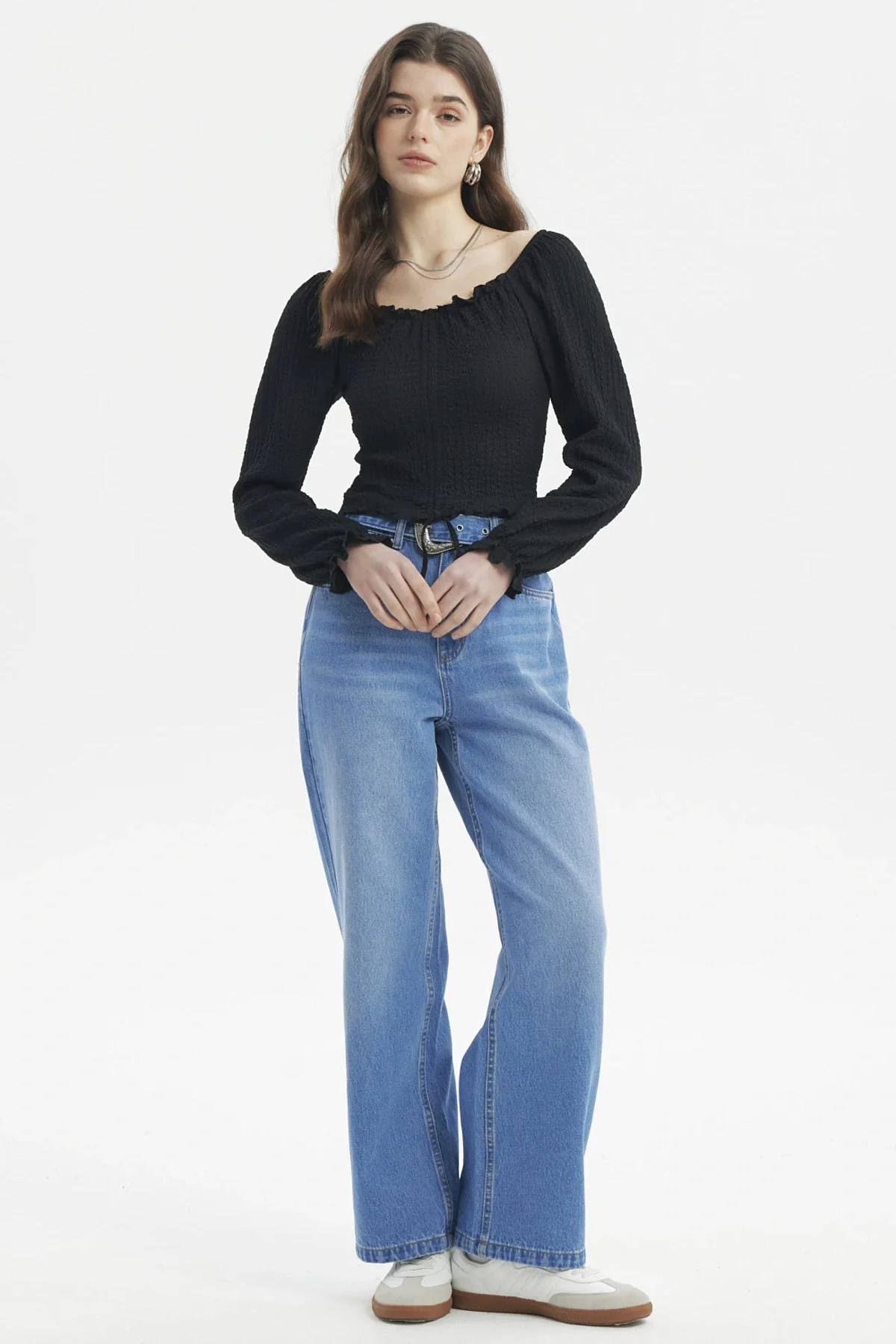 Blusa Mujer Recogido En El Pecho Negro - Image 4