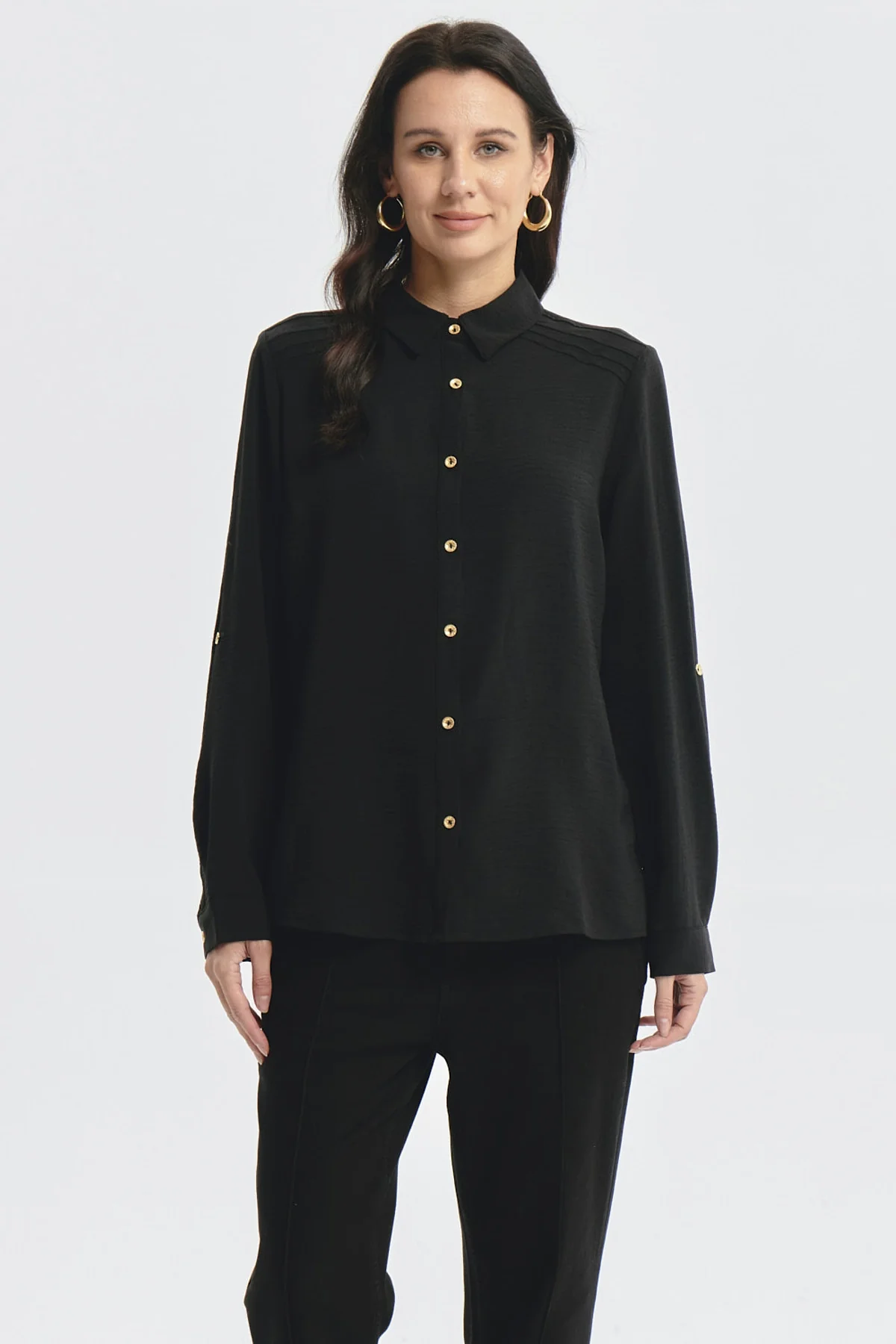 Blusa Mujer Roll Up Negro