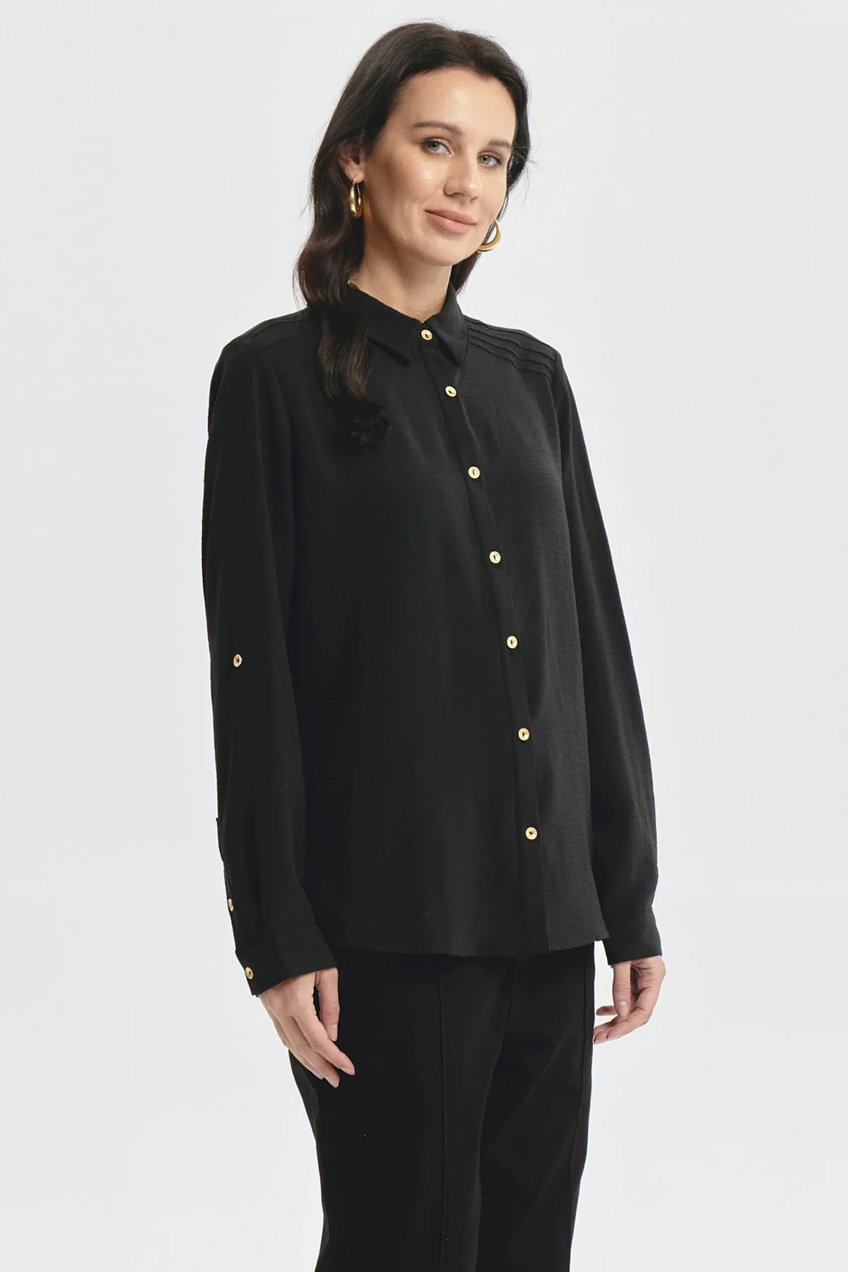 Blusa Mujer Roll Up Negro - Image 2