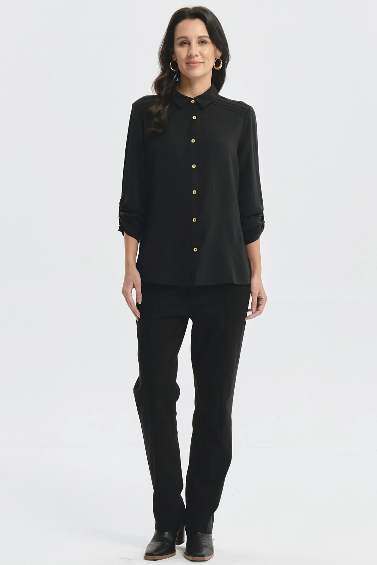 Blusa Mujer Roll Up Negro - Image 4