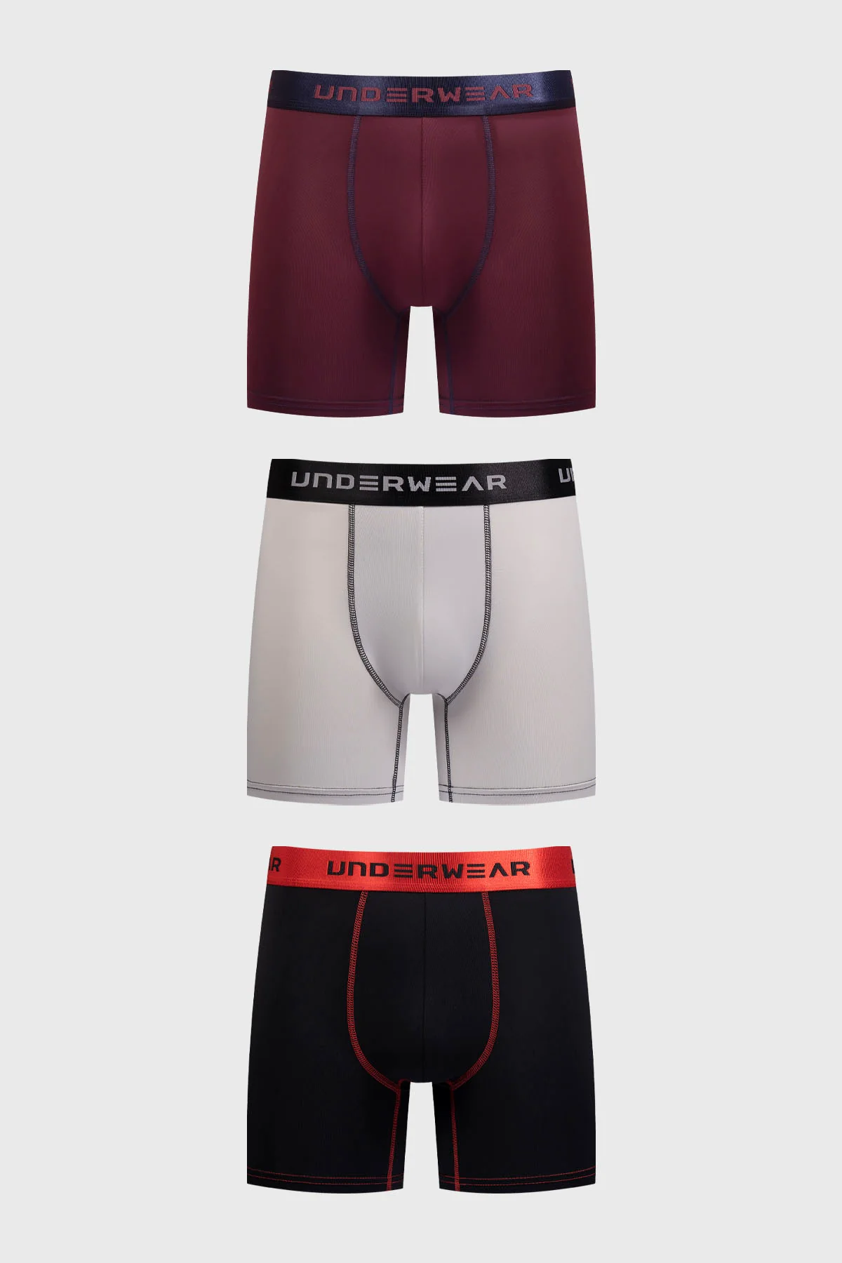 Boxer Hombre Tripack Pretina Burdeo