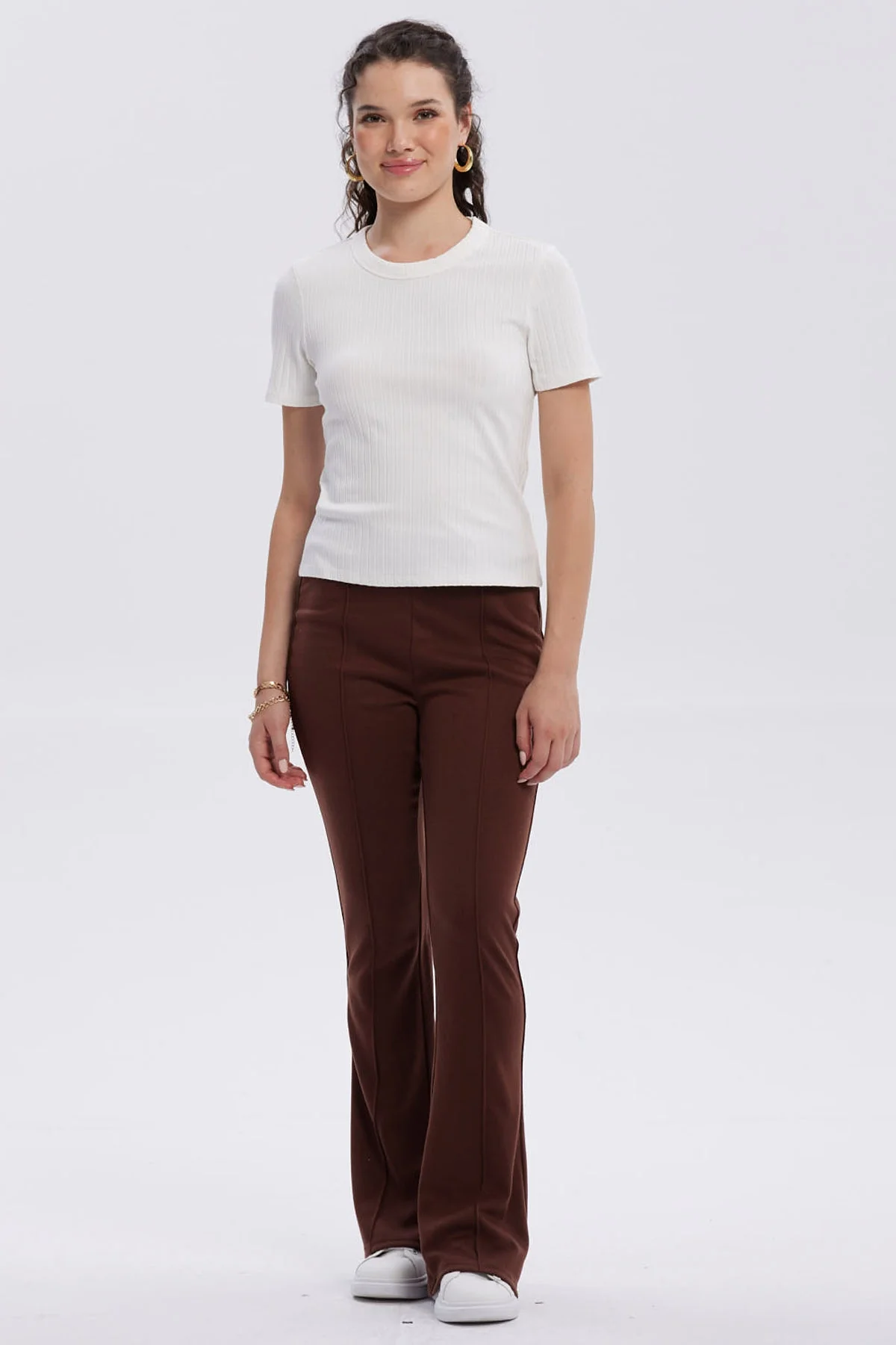 Calza Mujer Flare Piping Delantero Café Oscuro - Image 4