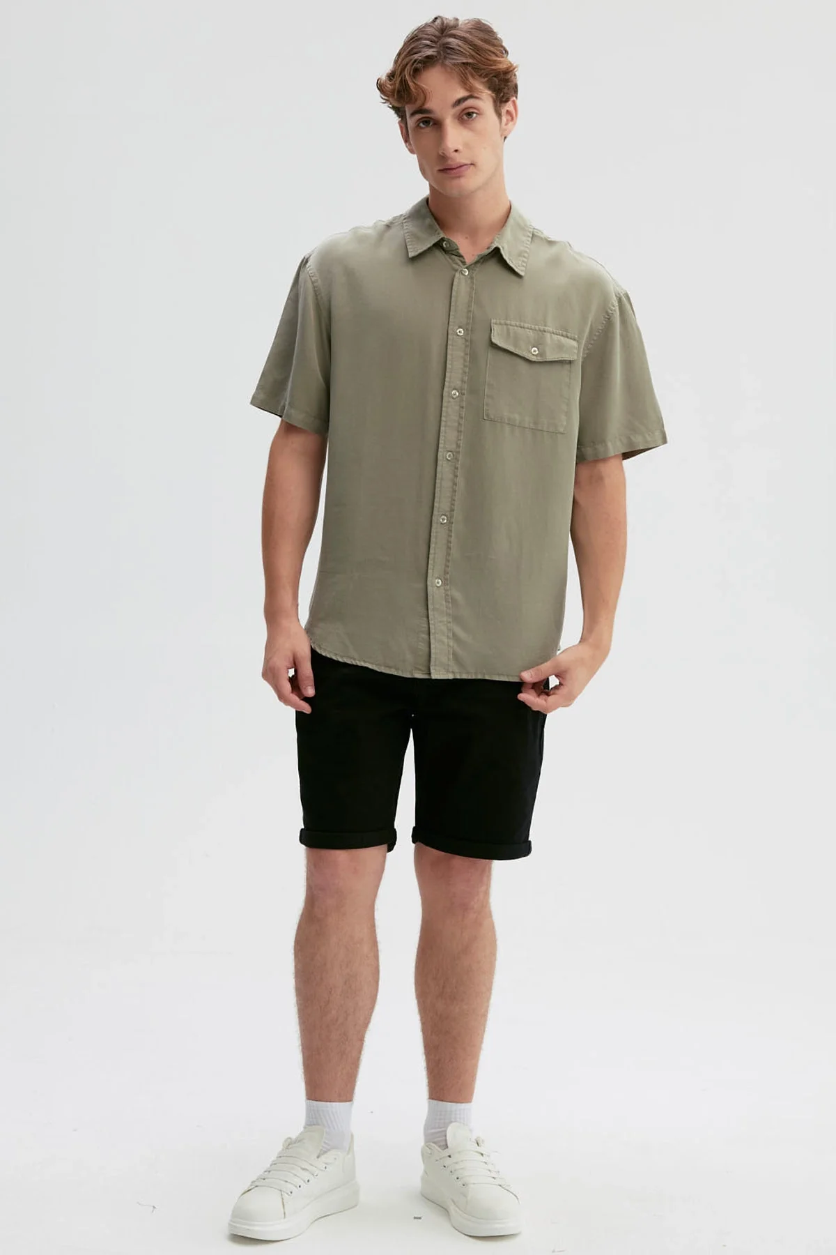 Camisa Hombre Clásica Verde Militar - Image 4