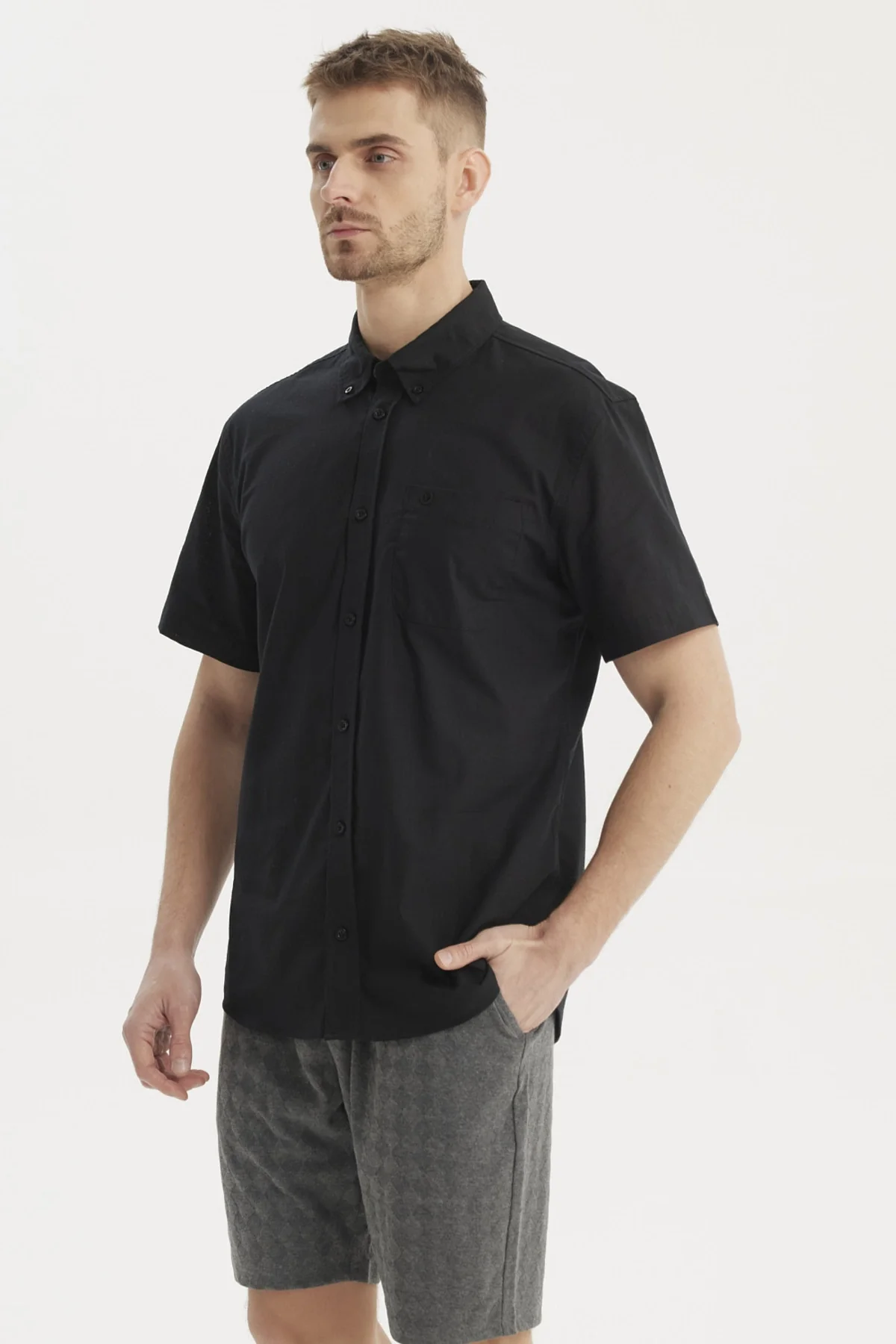 Camisa Hombre Cuello Camisero Negro - Image 2
