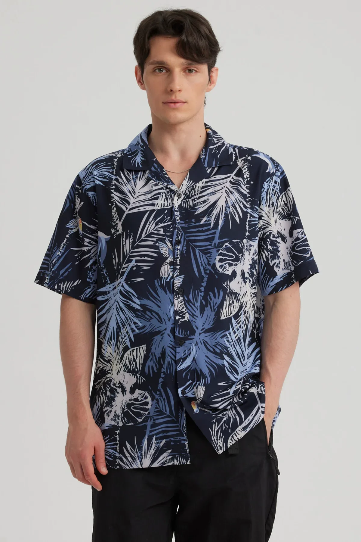 Camisa Hombre Cuello Cubano Rapport Azul