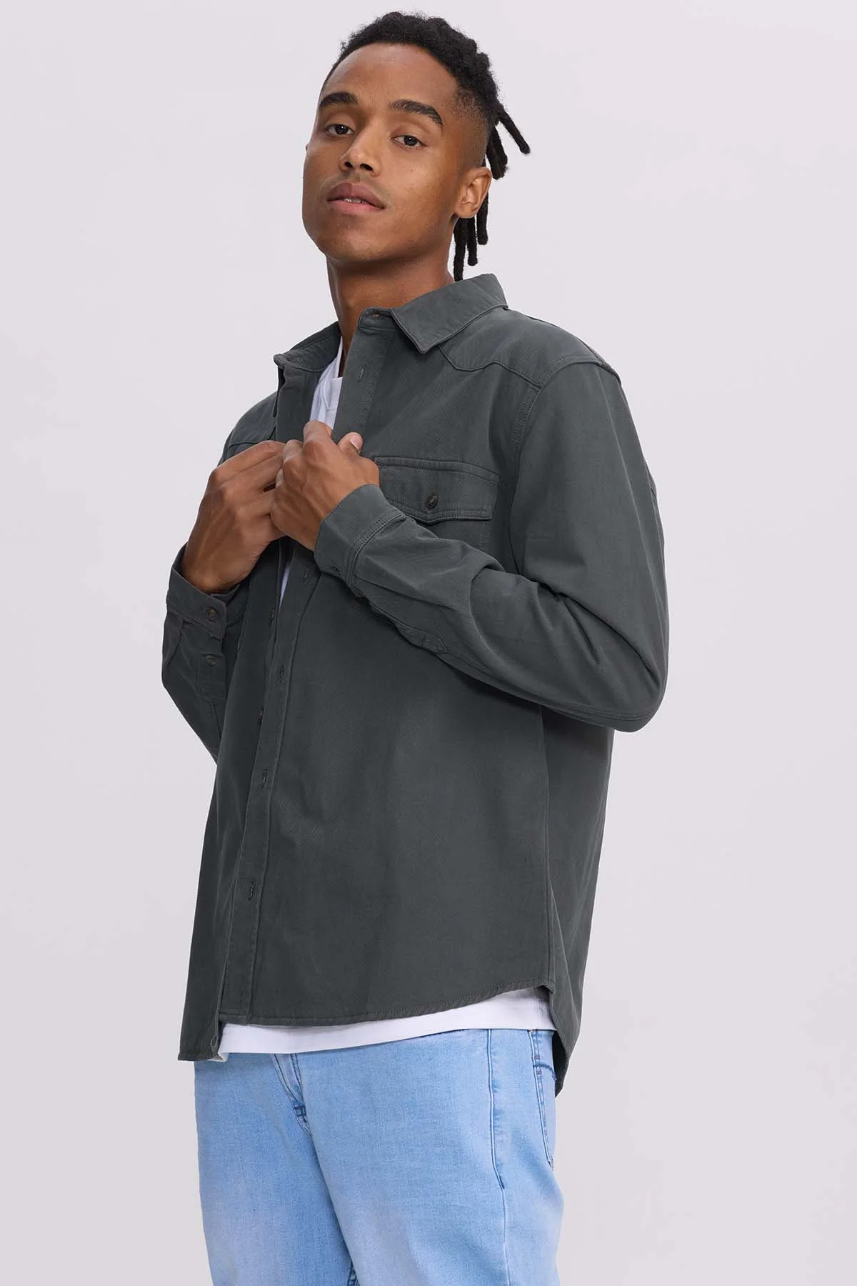 Camisa Hombre Denim Color Verde Militar - Image 2