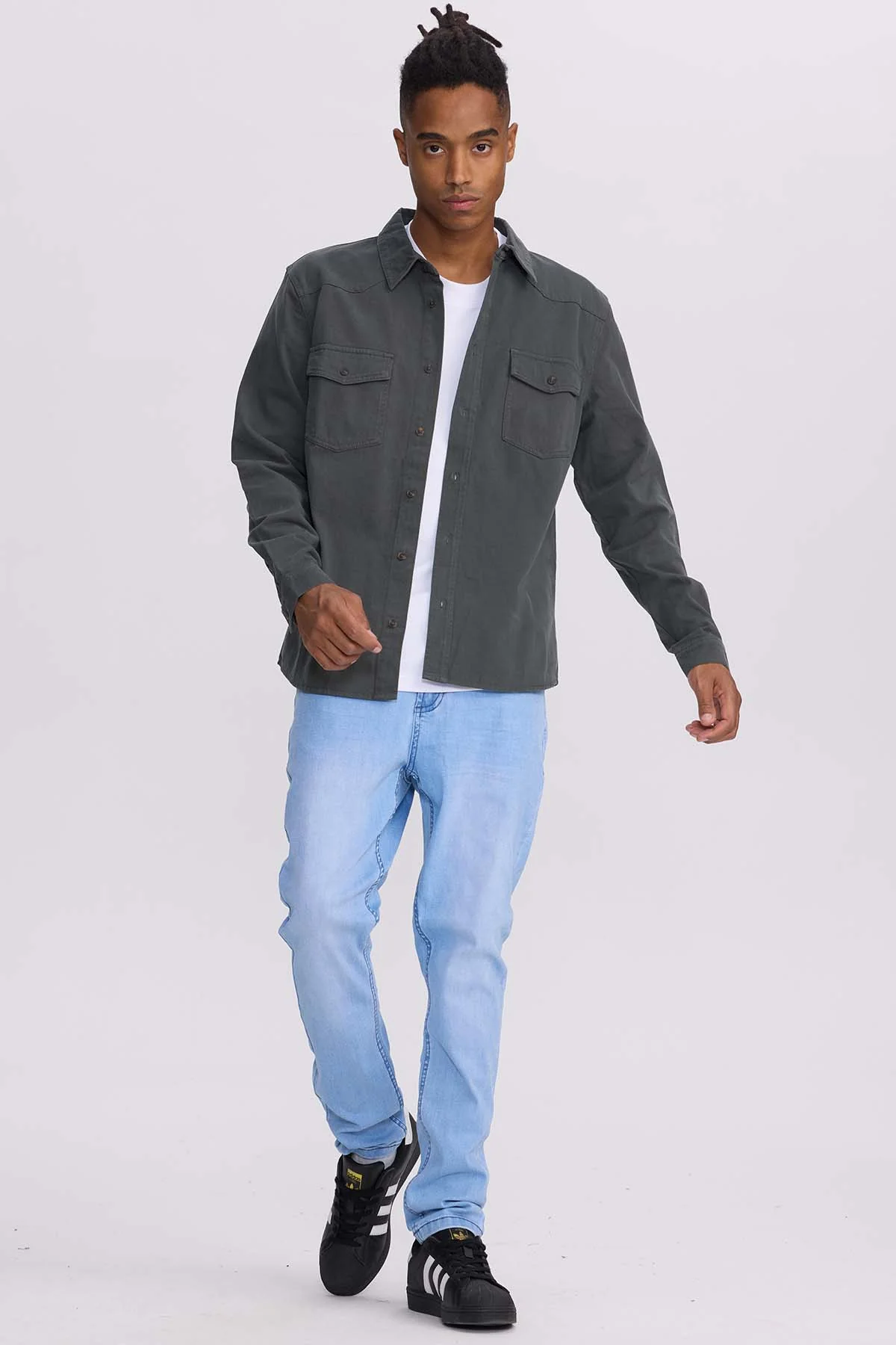 Camisa Hombre Denim Color Verde Militar - Image 4