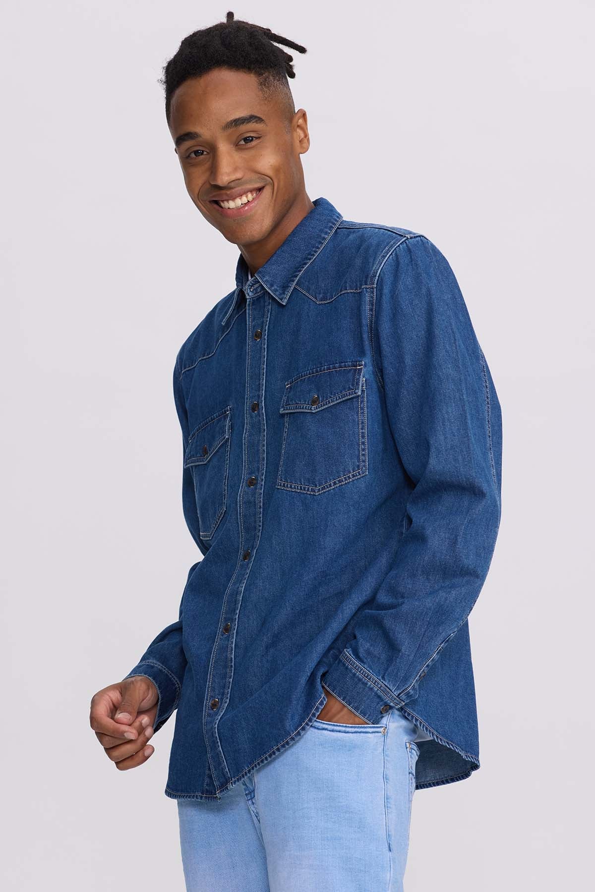 Camisa Hombre Denim Colores Azul - Image 2