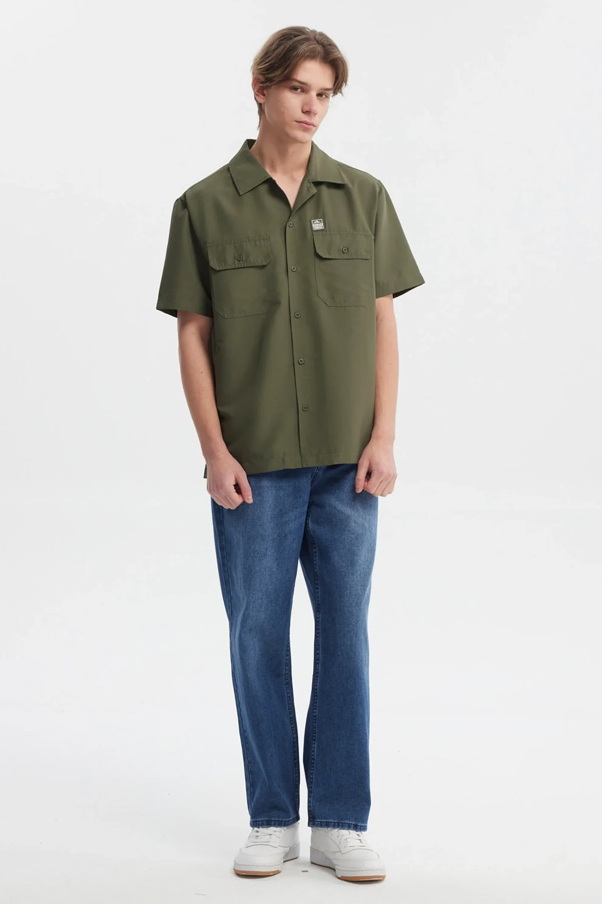 Camisa Hombre Doble Bolsillo Verde Militar - Image 4