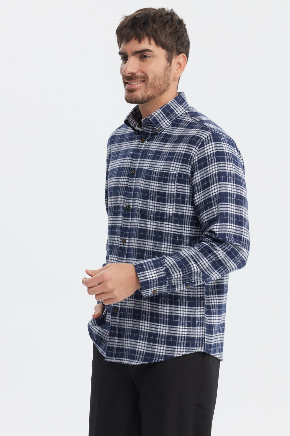 Camisa Hombre Franela Básica Azul Marino - Image 2