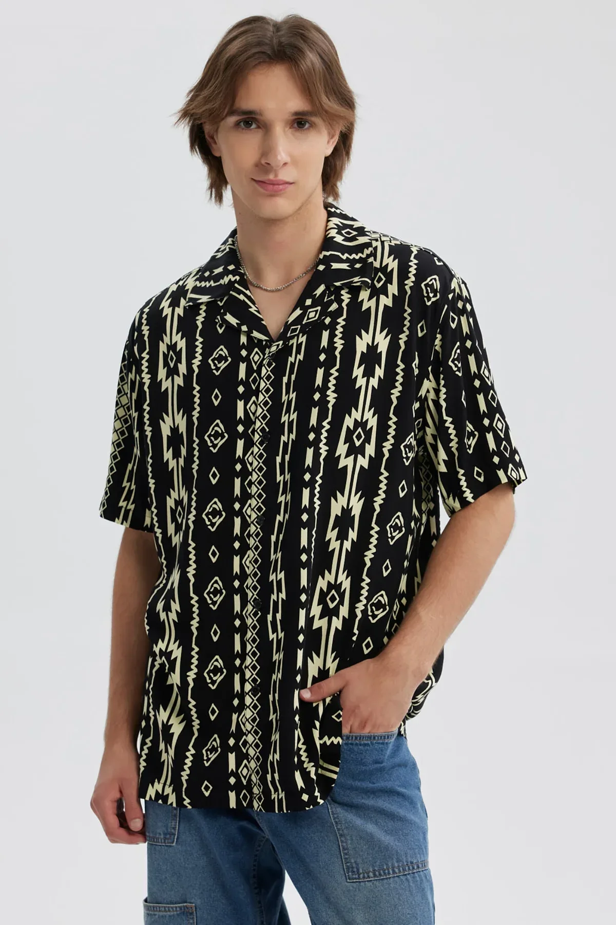 Camisa Hombre Full Print Negro