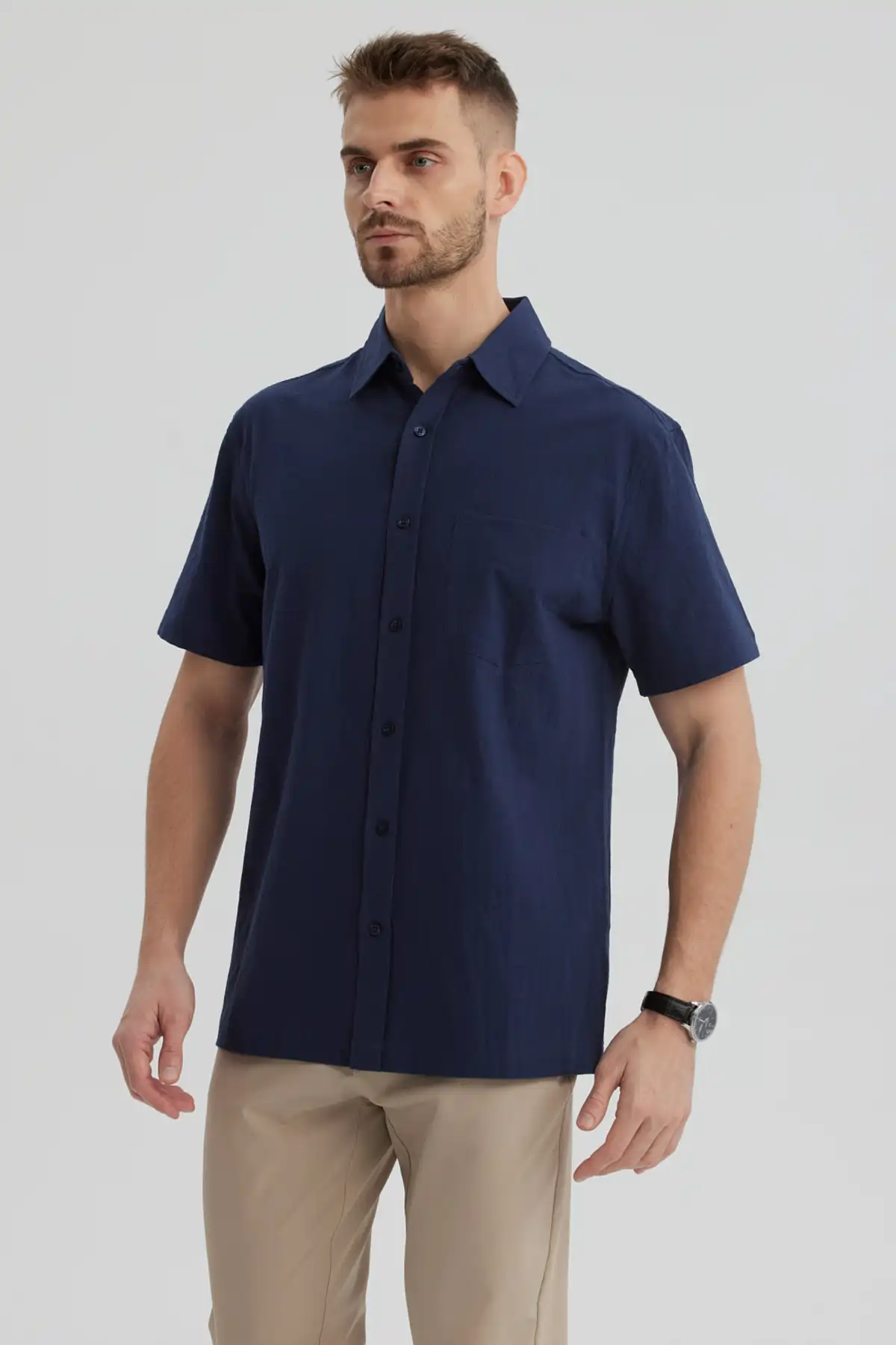 Camisa Hombre Lisa Azul Marino - Image 2