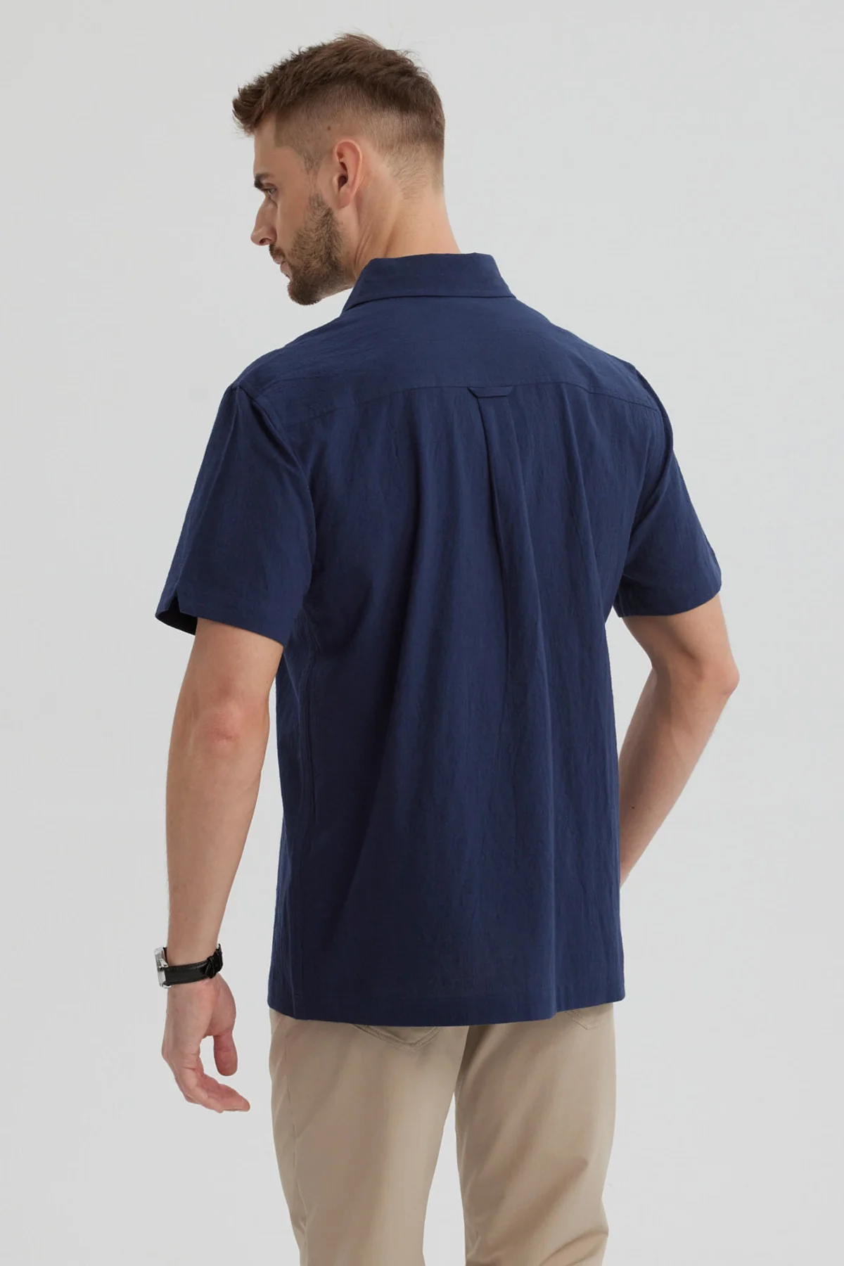 Camisa Hombre Lisa Azul Marino - Image 3