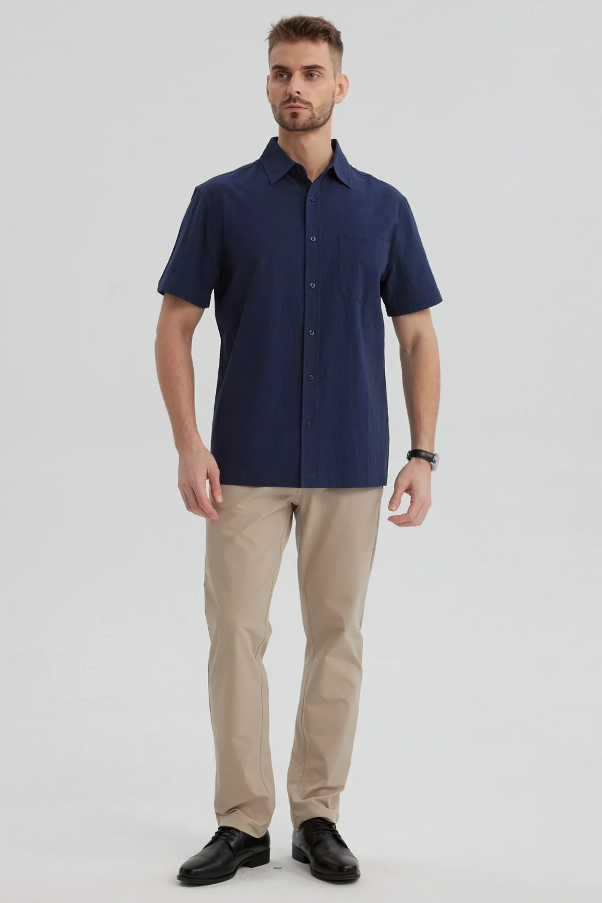 Camisa Hombre Lisa Azul Marino - Image 4