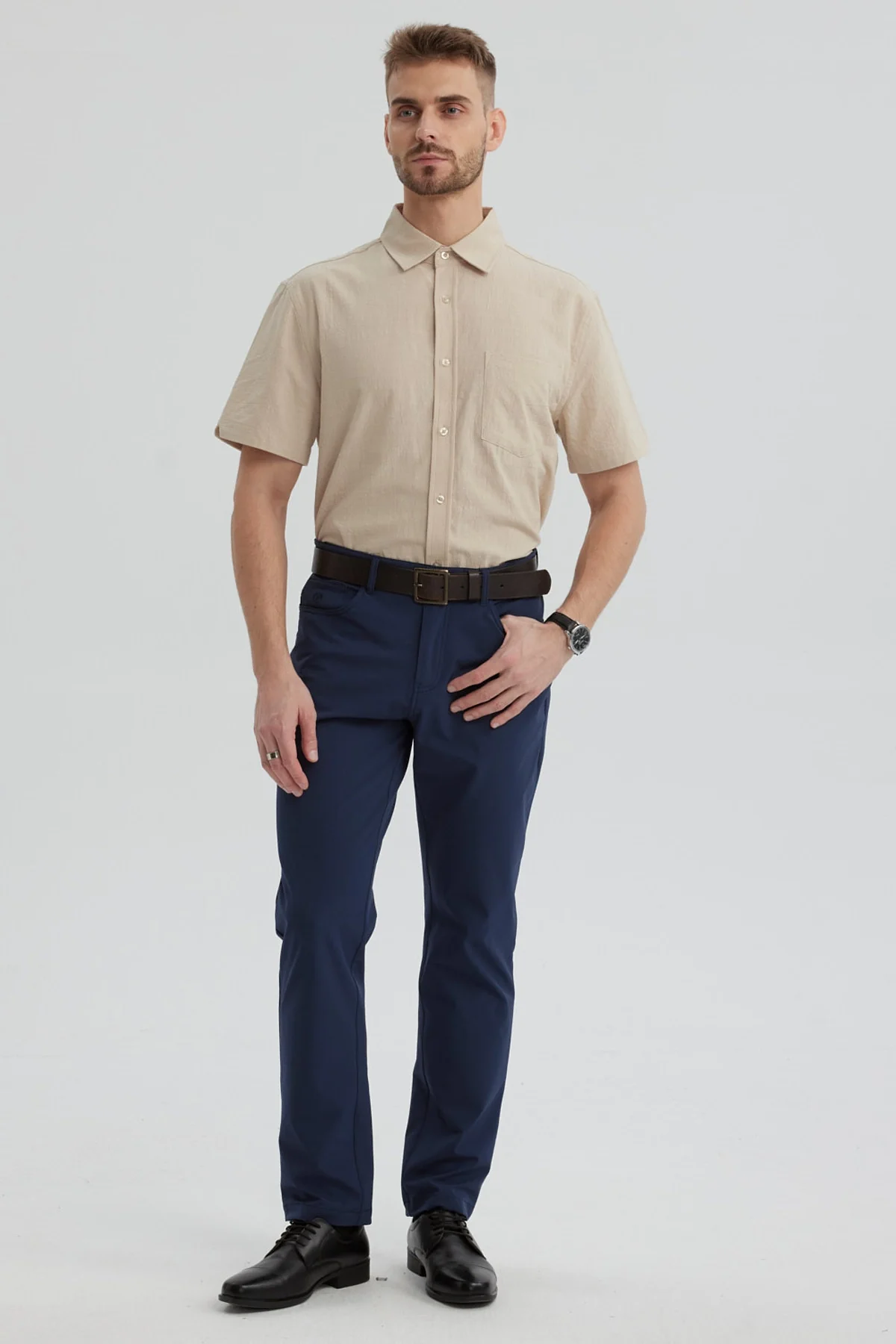 Camisa Hombre Lisa Beige - Image 4