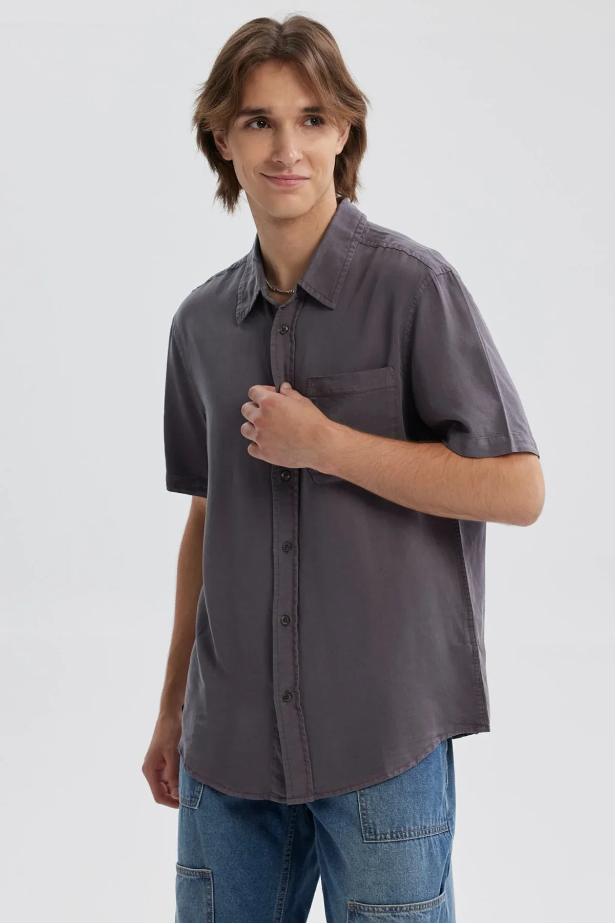Camisa Hombre Lyocell Gris Oscuro - Image 2