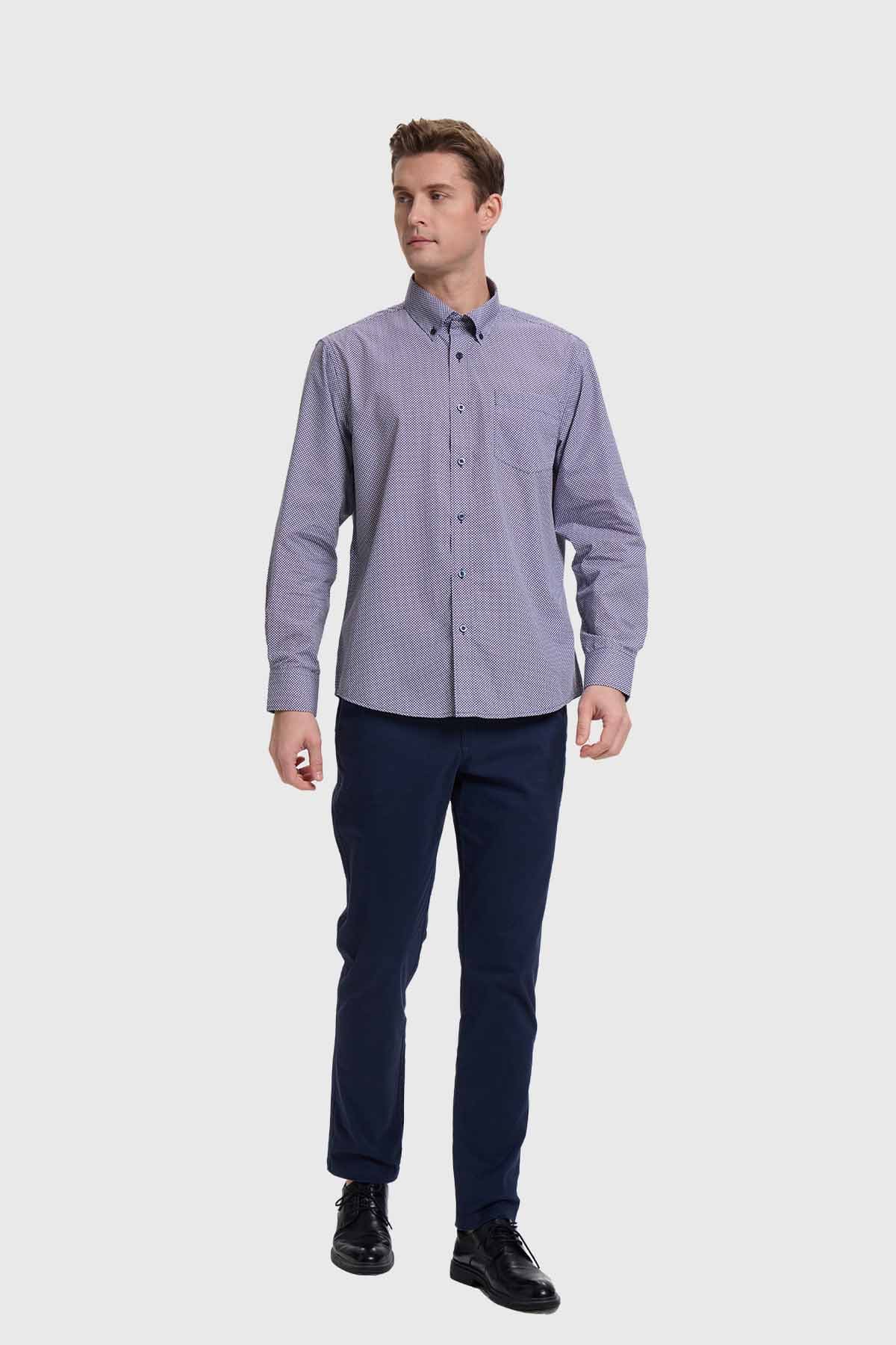 Camisa Hombre Mini Print Azul - Image 4
