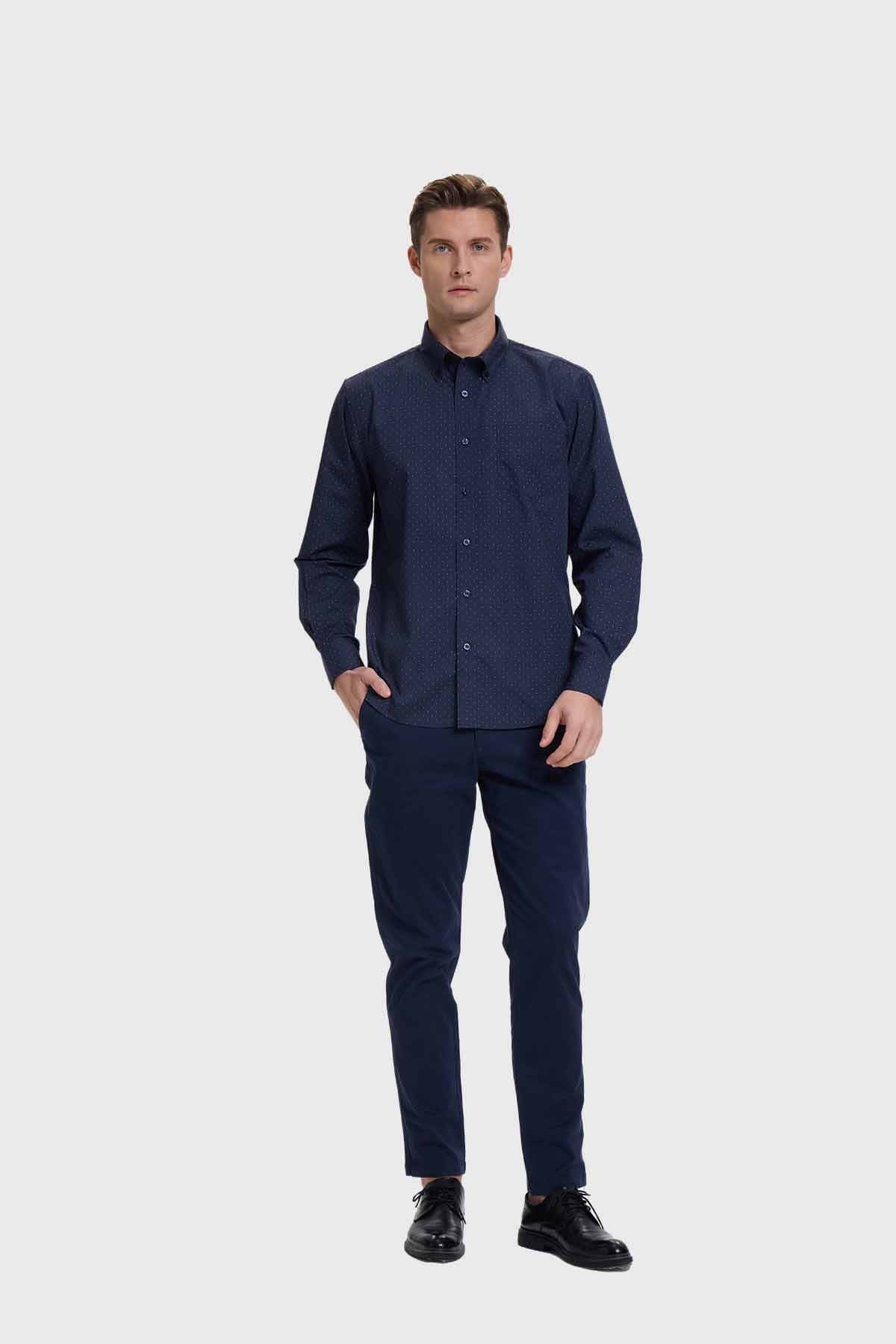 Camisa Hombre Mini Print Azul - Image 4