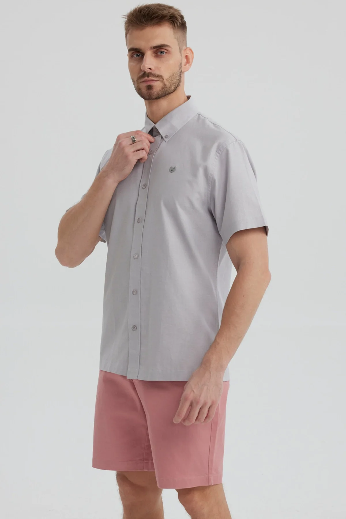 Camisa Hombre Oxford Con Logo Gris - Image 2